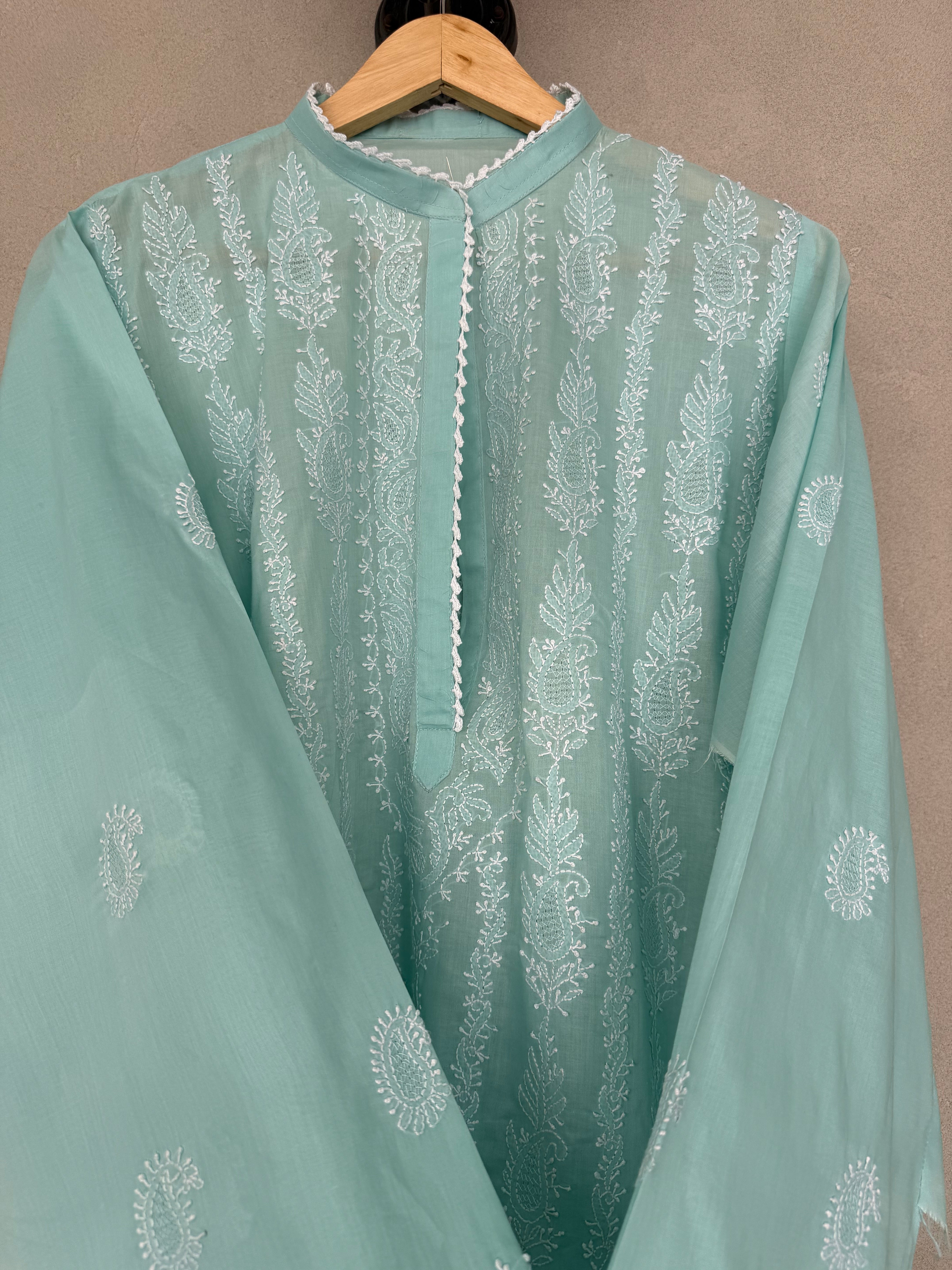 Sky blue hand embroidered kurta