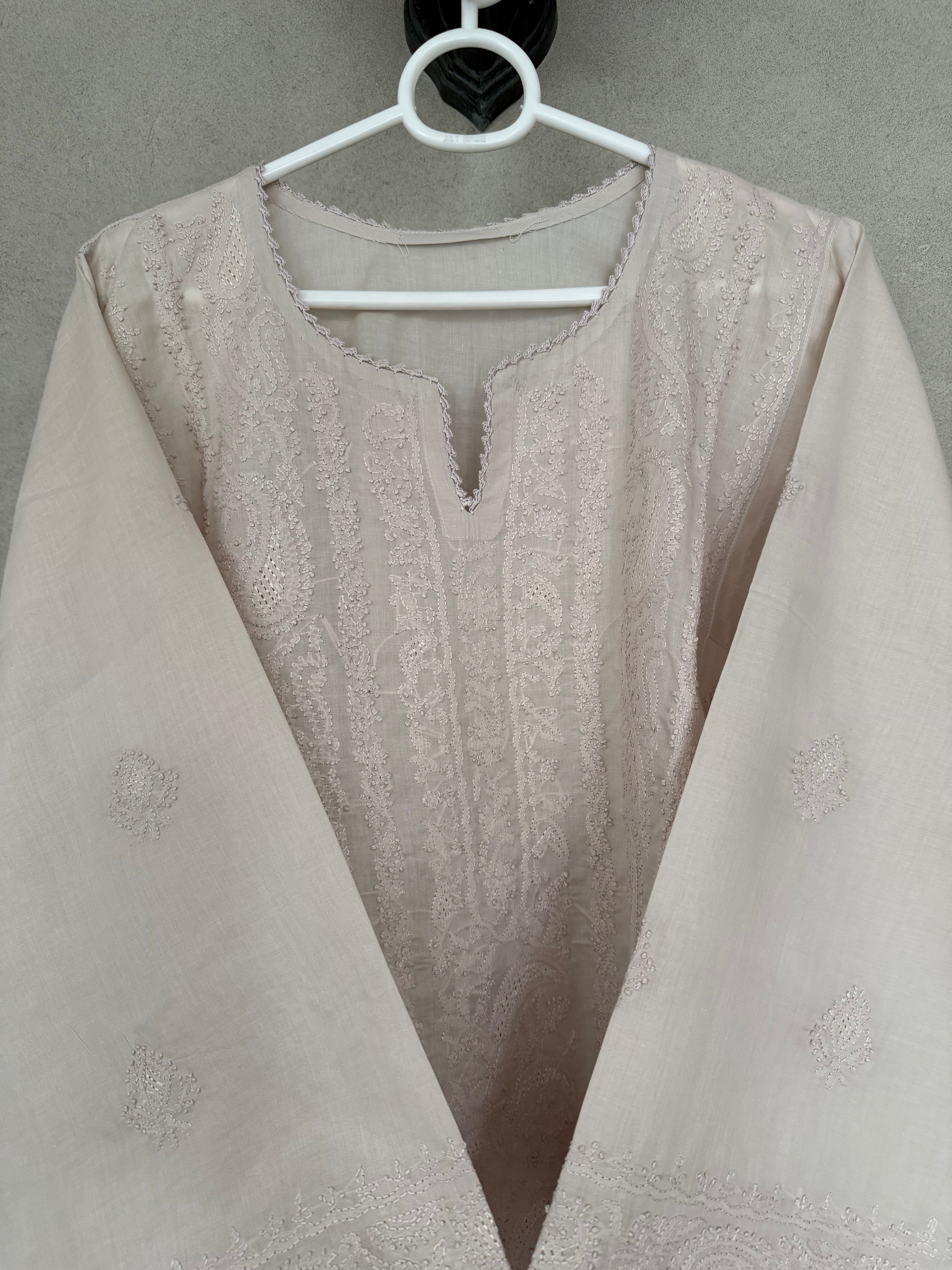 Powder pink embroidered kurta