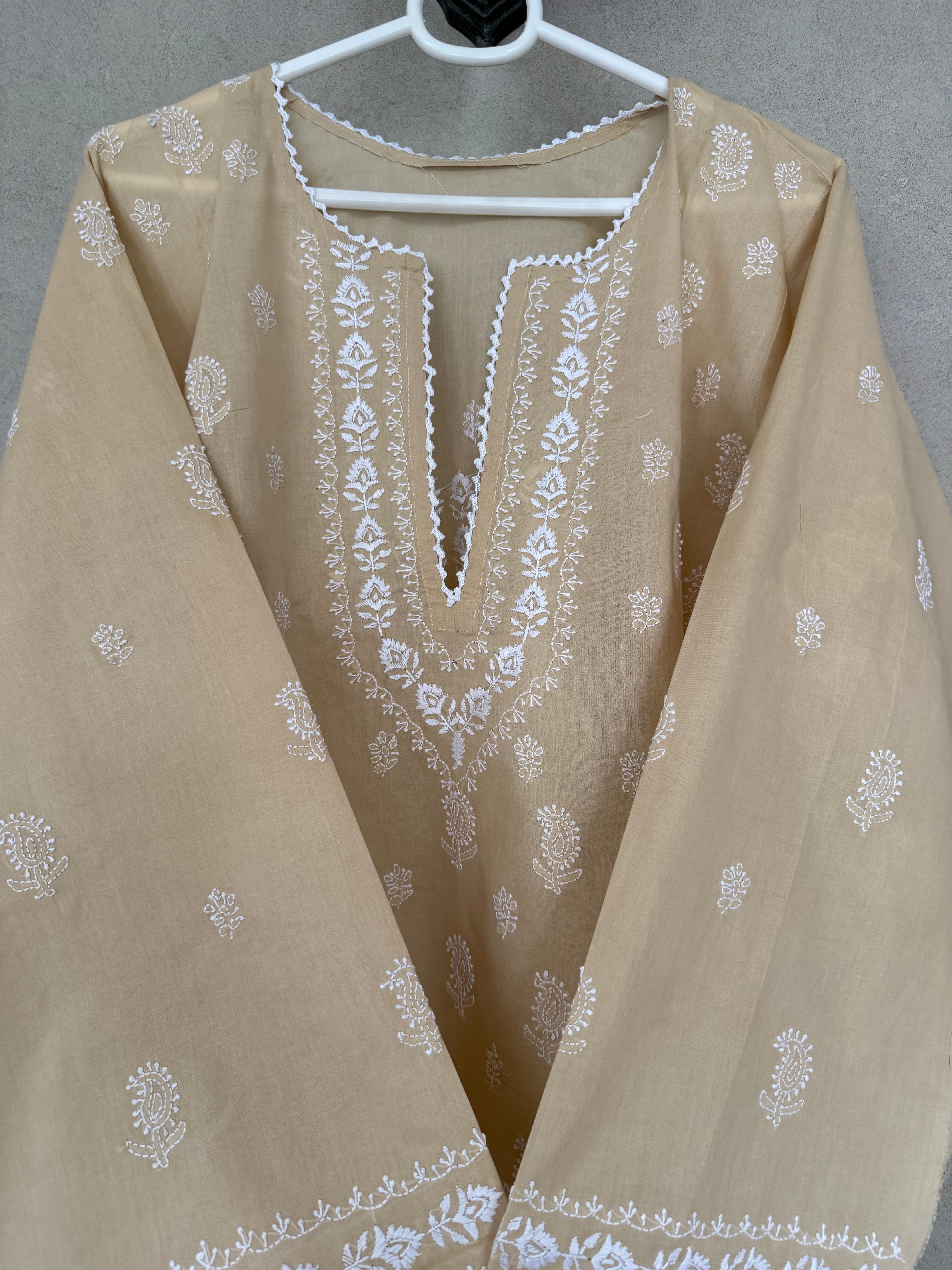 Beige and white kashmiri embroidery