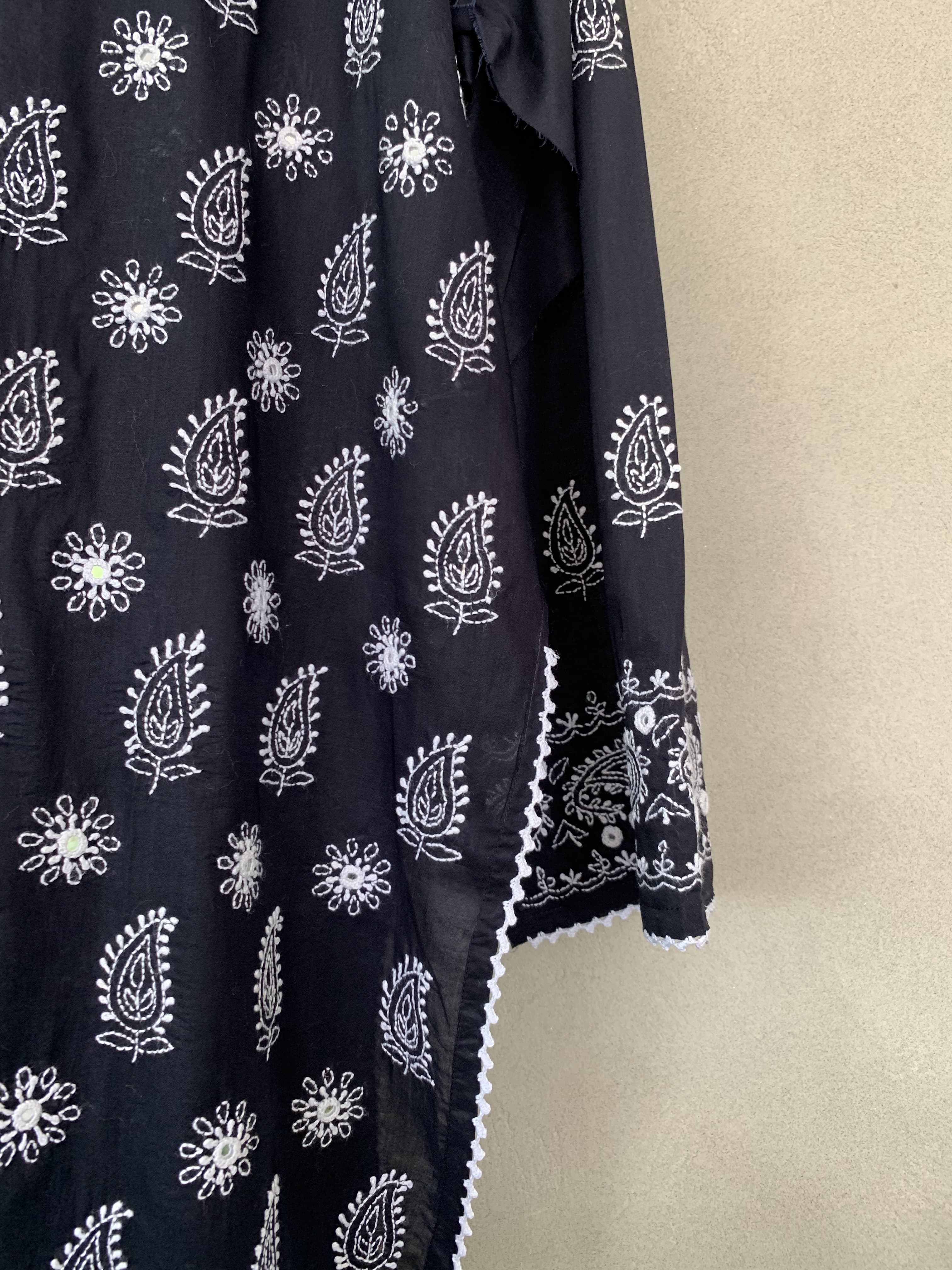 Black and white hand embroidered kurta