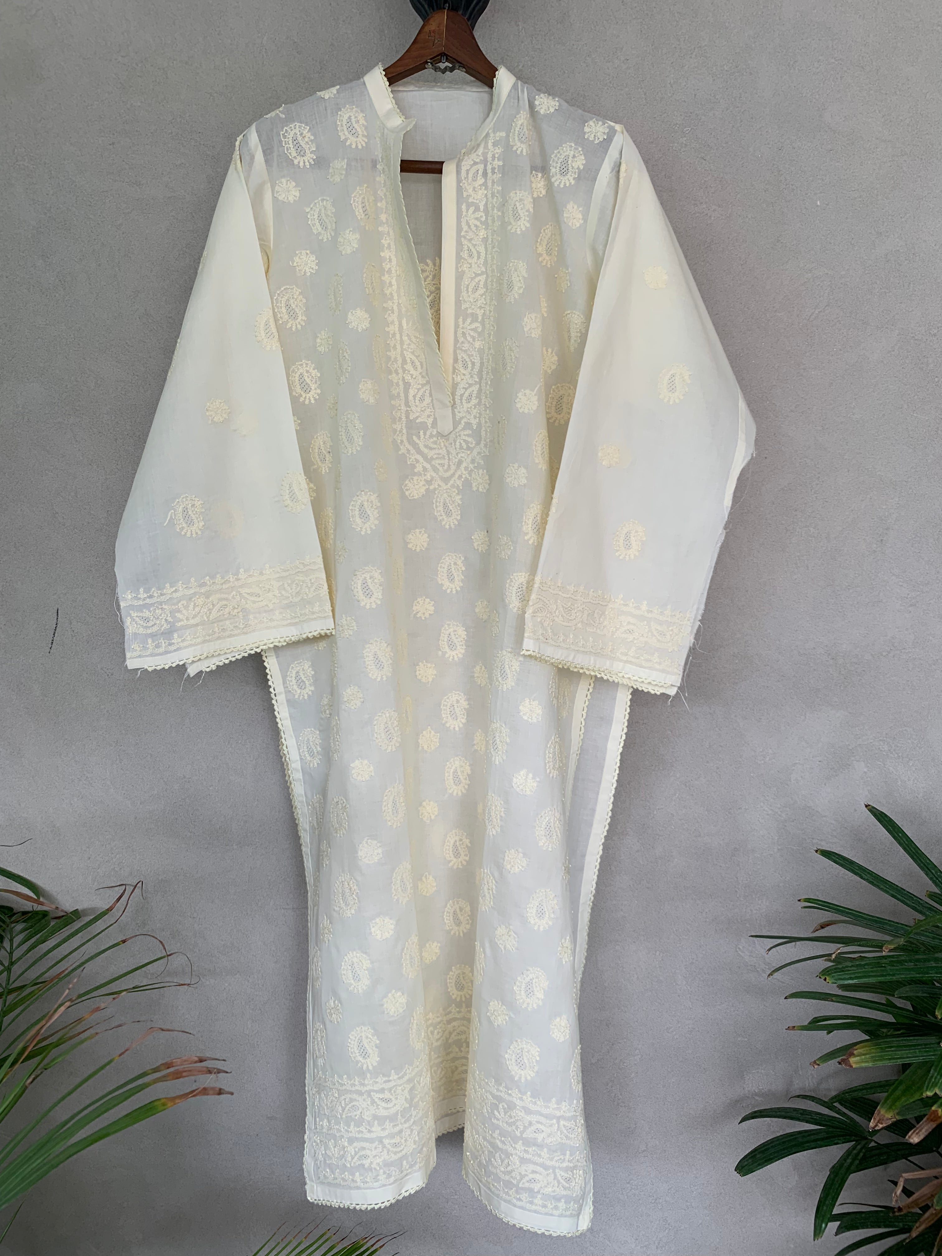 Cream hand embroidered kurta