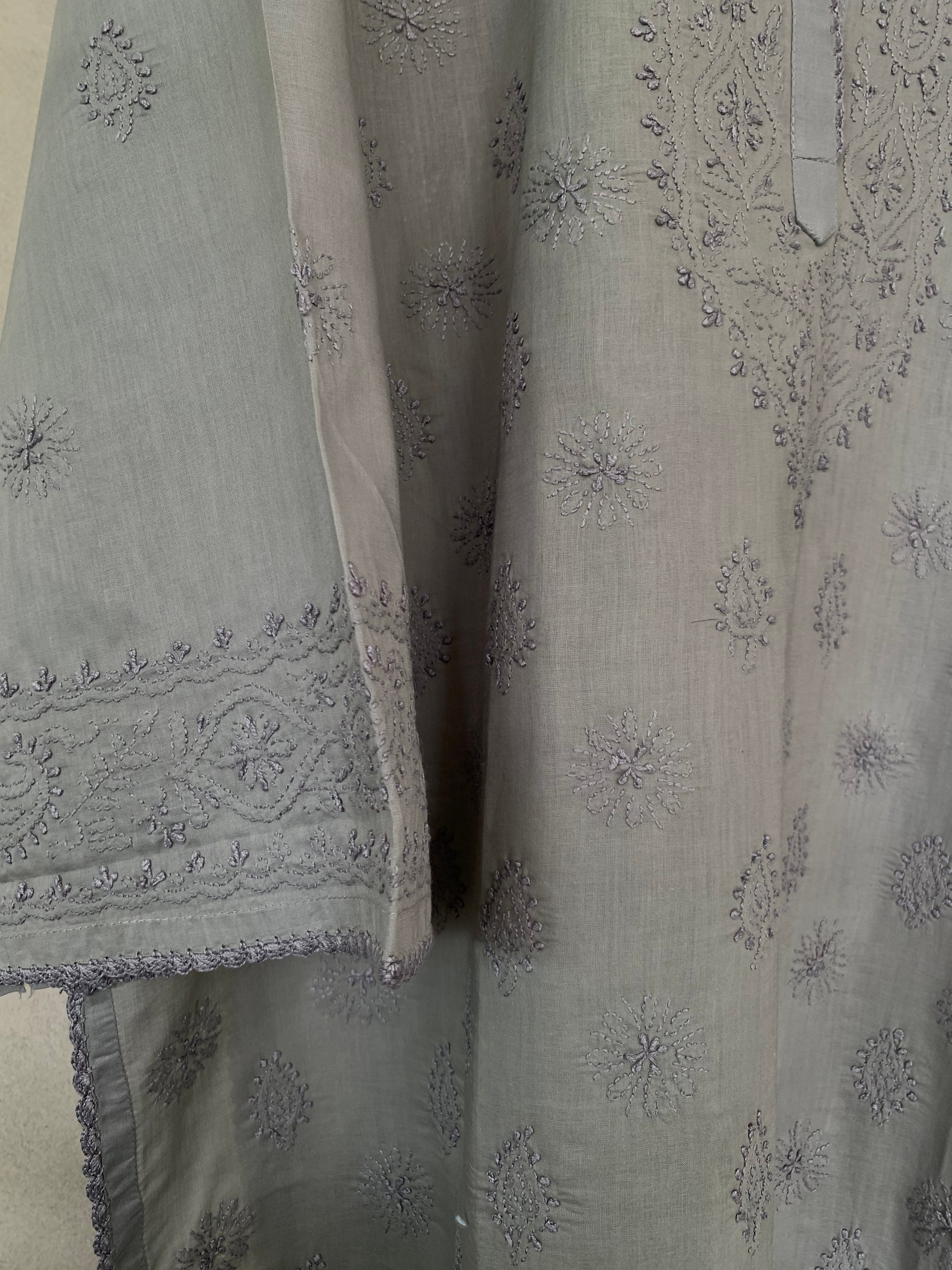 Grey hand embroidered kurta