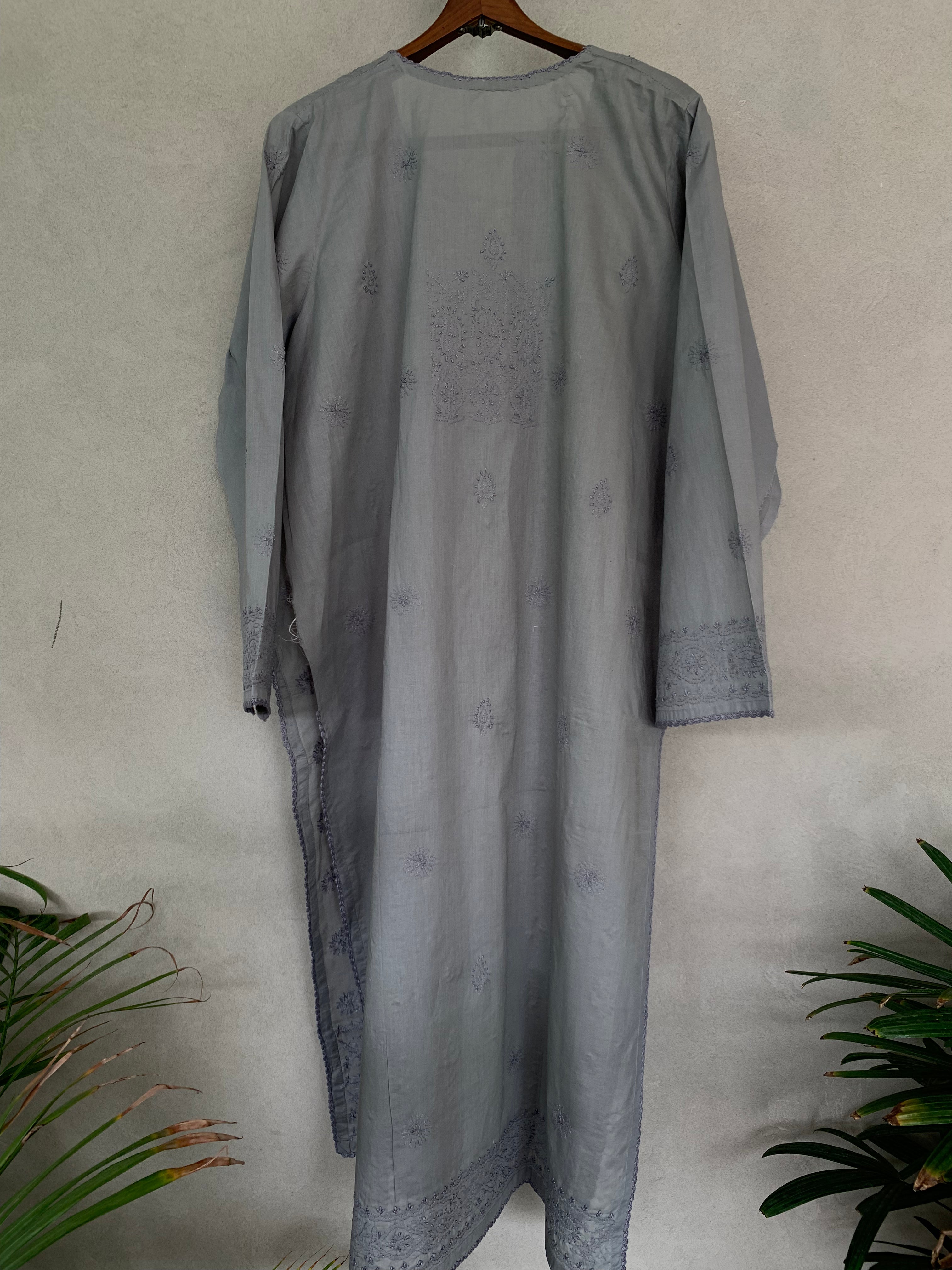 Grey hand embroidered kurta