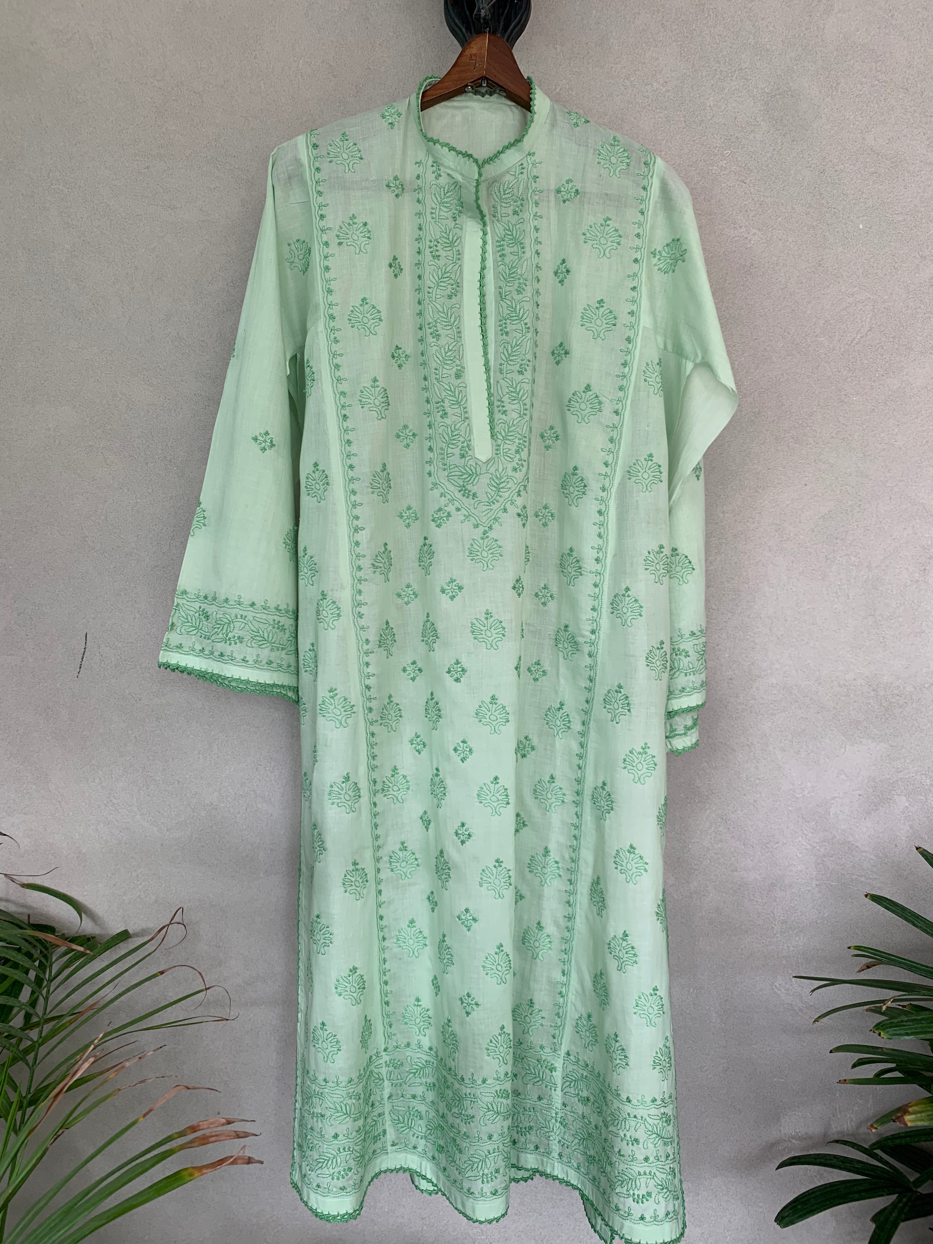 Mint green hand embroidered kurta