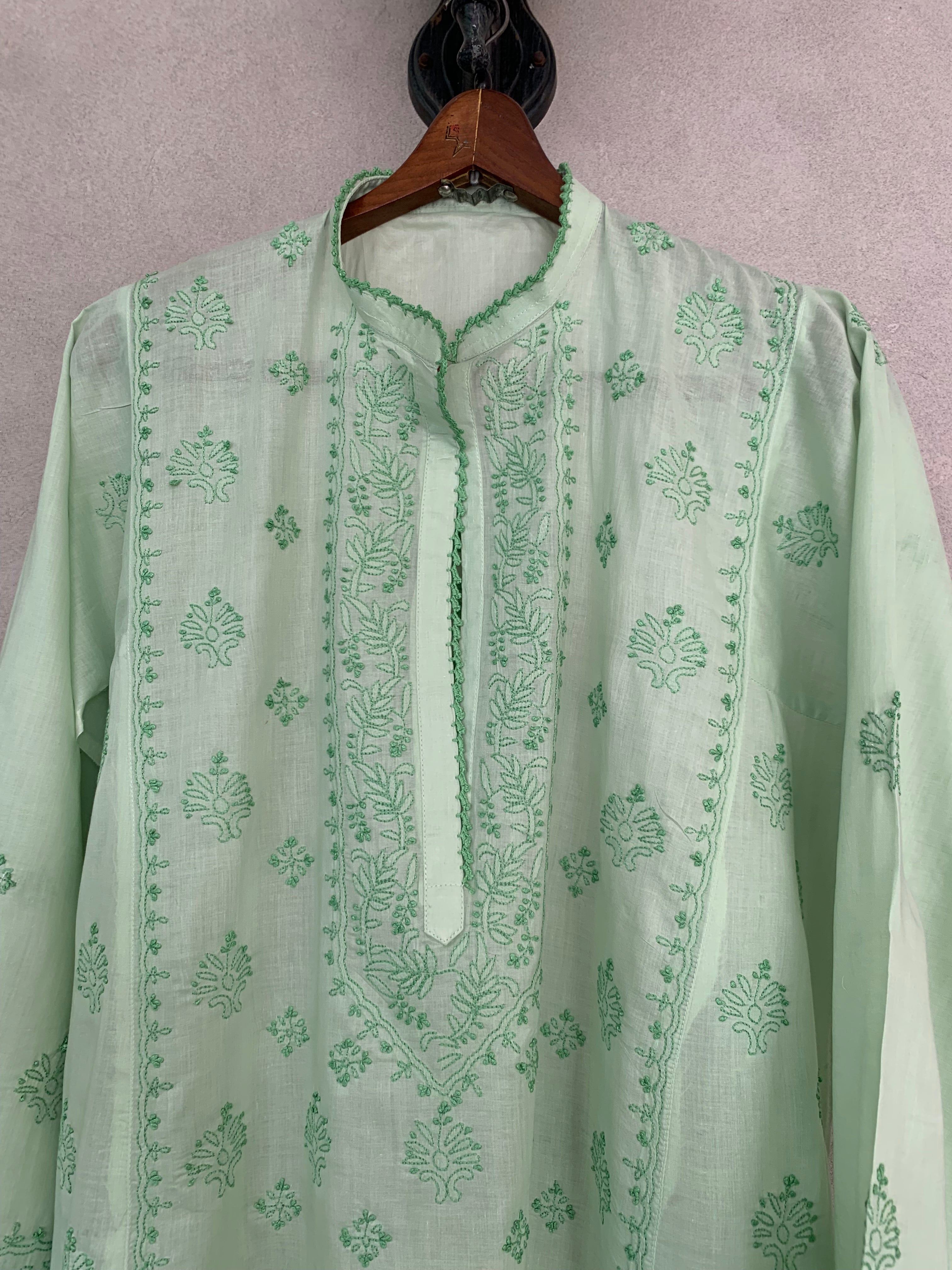 Mint green hand embroidered kurta