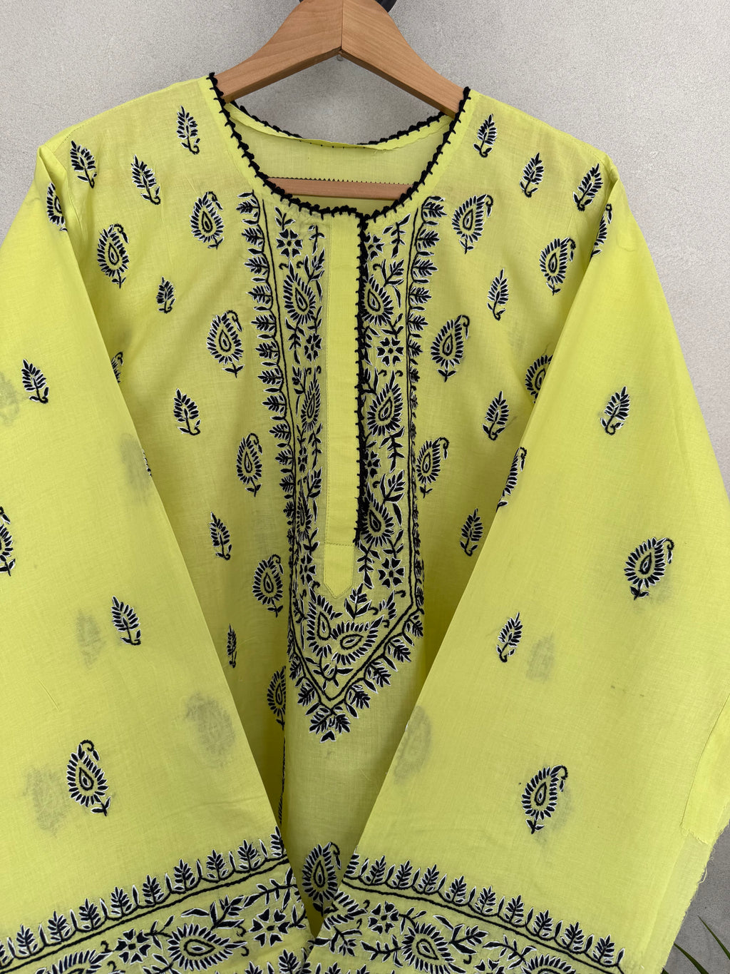 Yellow black and white kashmiri embroidery