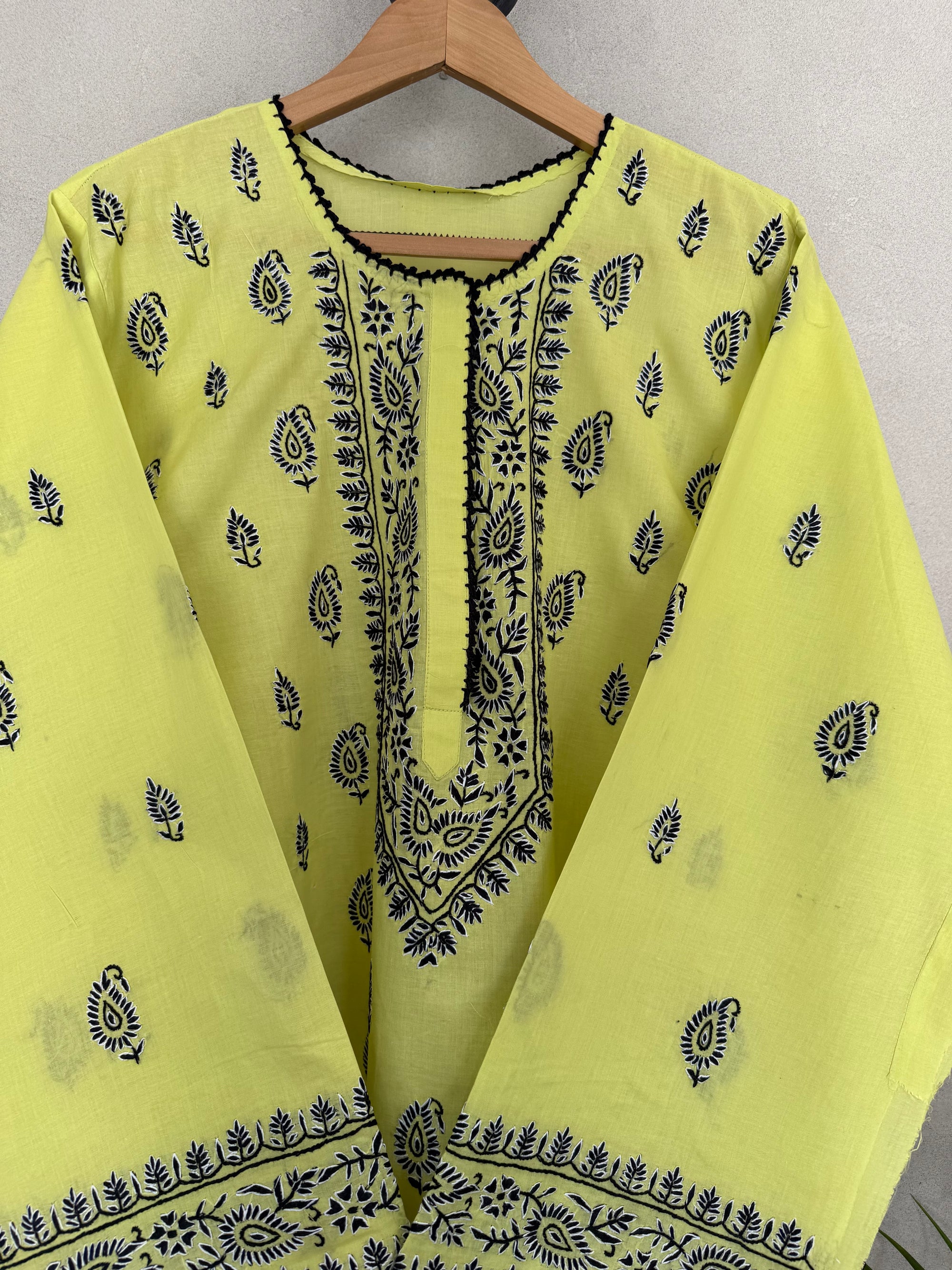 Yellow black and white kashmiri embroidery