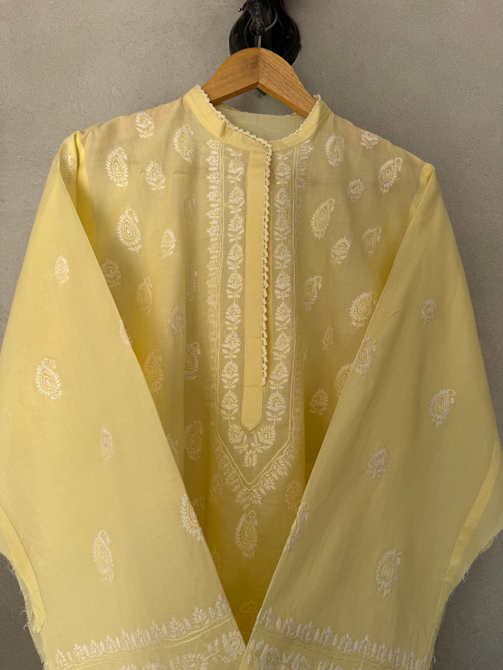 Butter yellow hand embroidered kurta