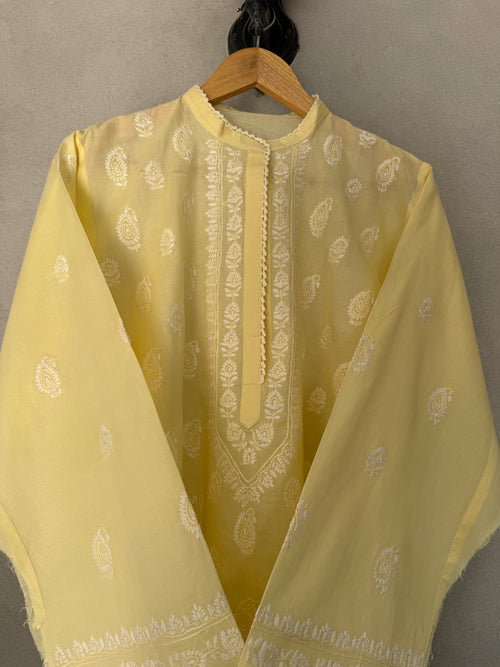 Butter yellow hand embroidered kurta