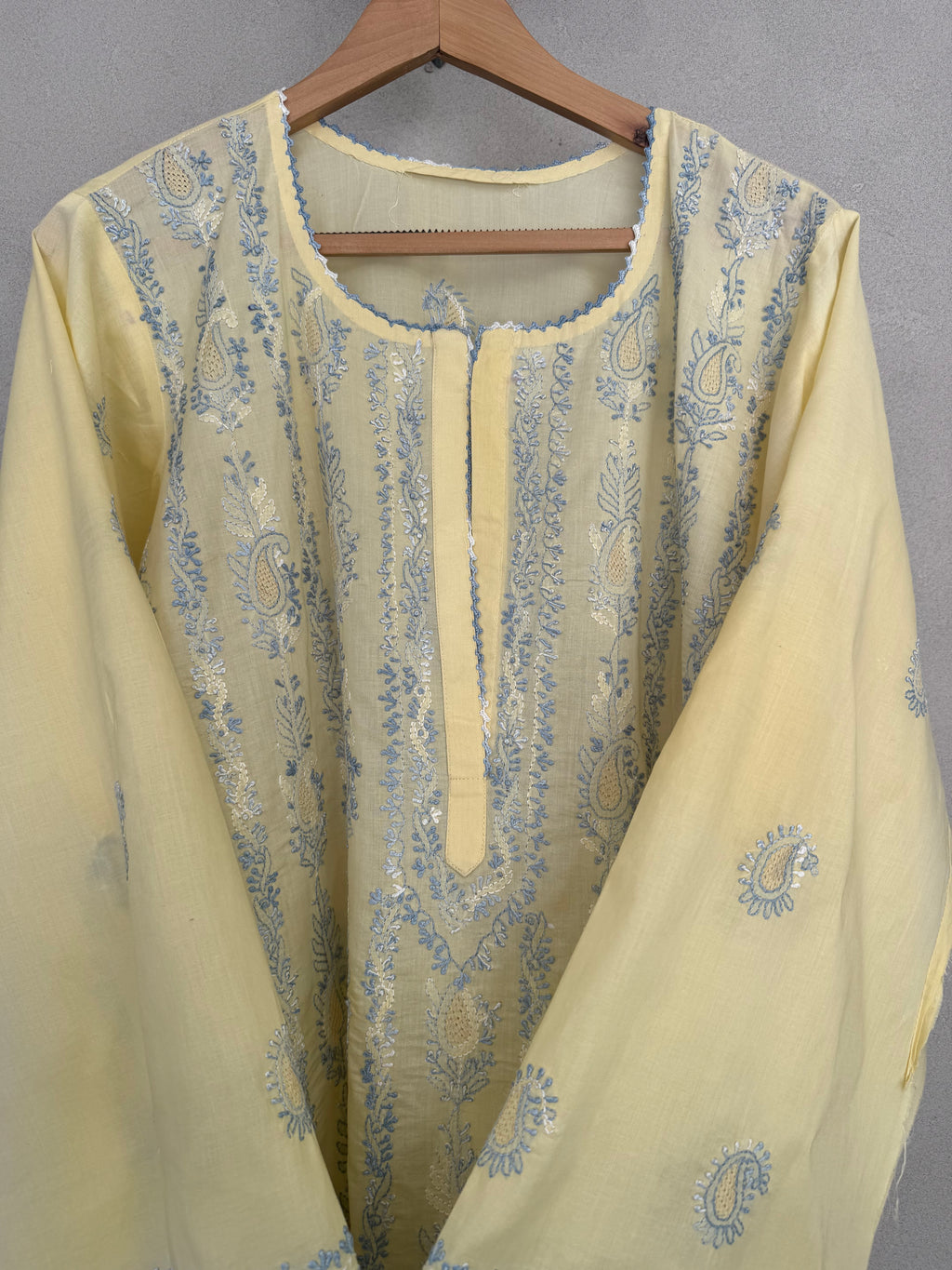 Yellow and Blue Tarkashi Kurta