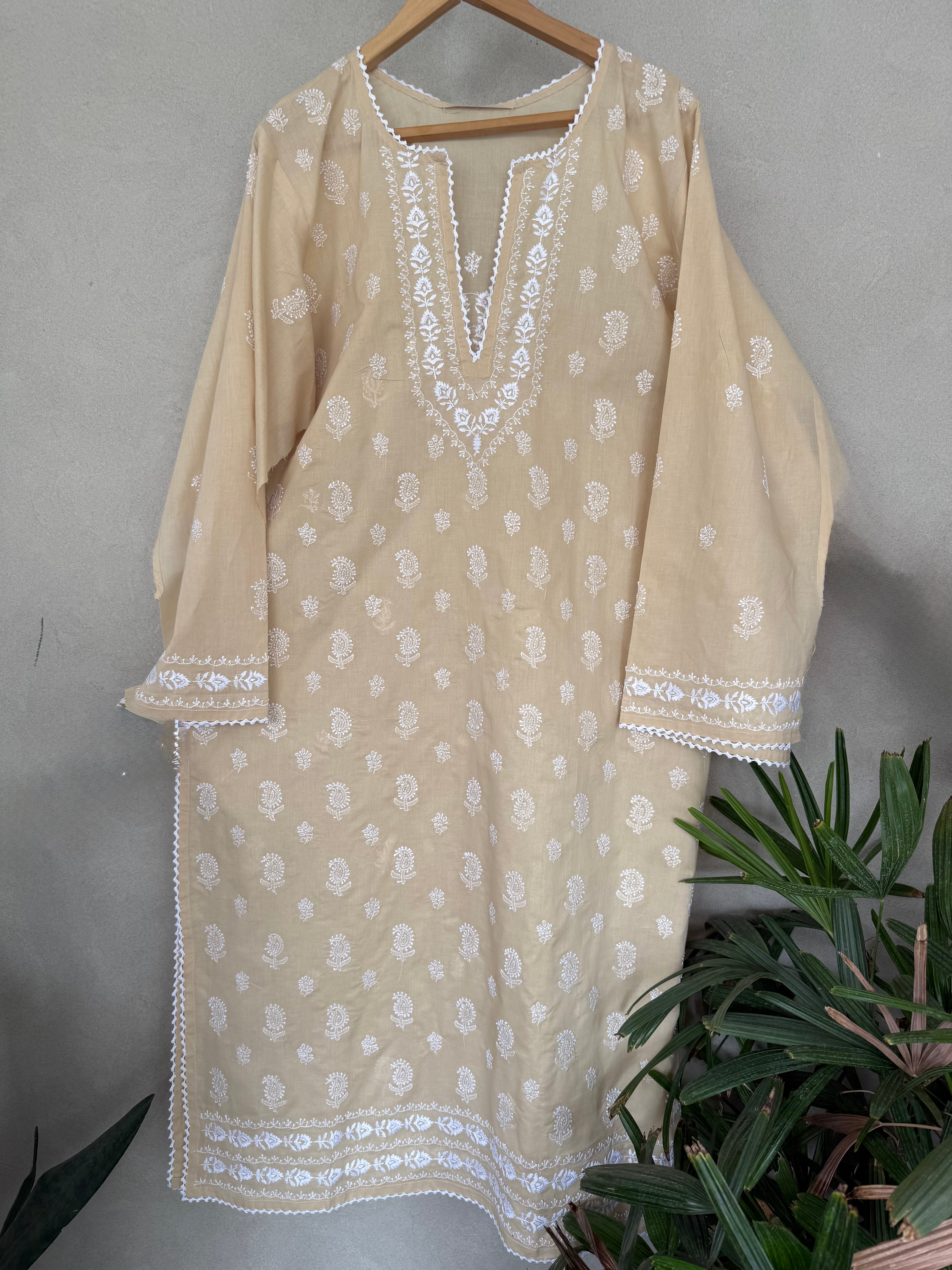 Beige and white kashmiri embroidery