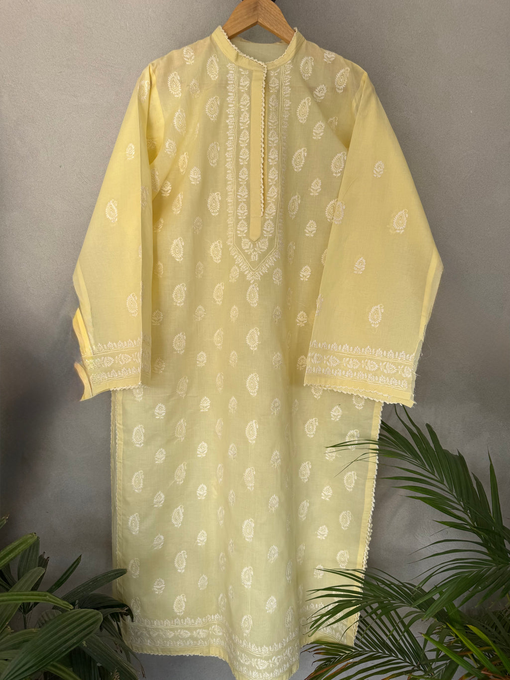 Butter yellow hand embroidered kurta