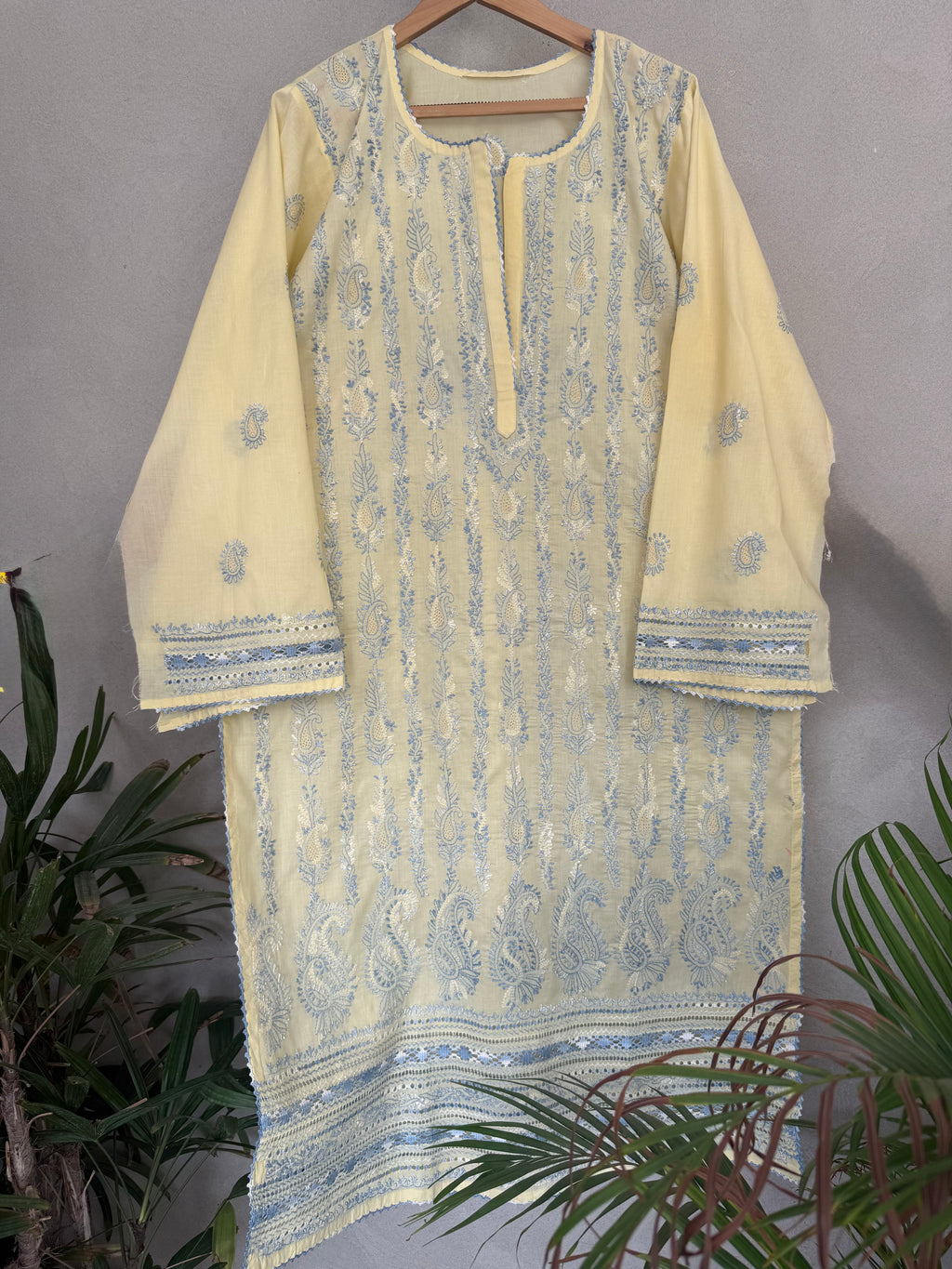 Yellow and Blue Tarkashi Kurta