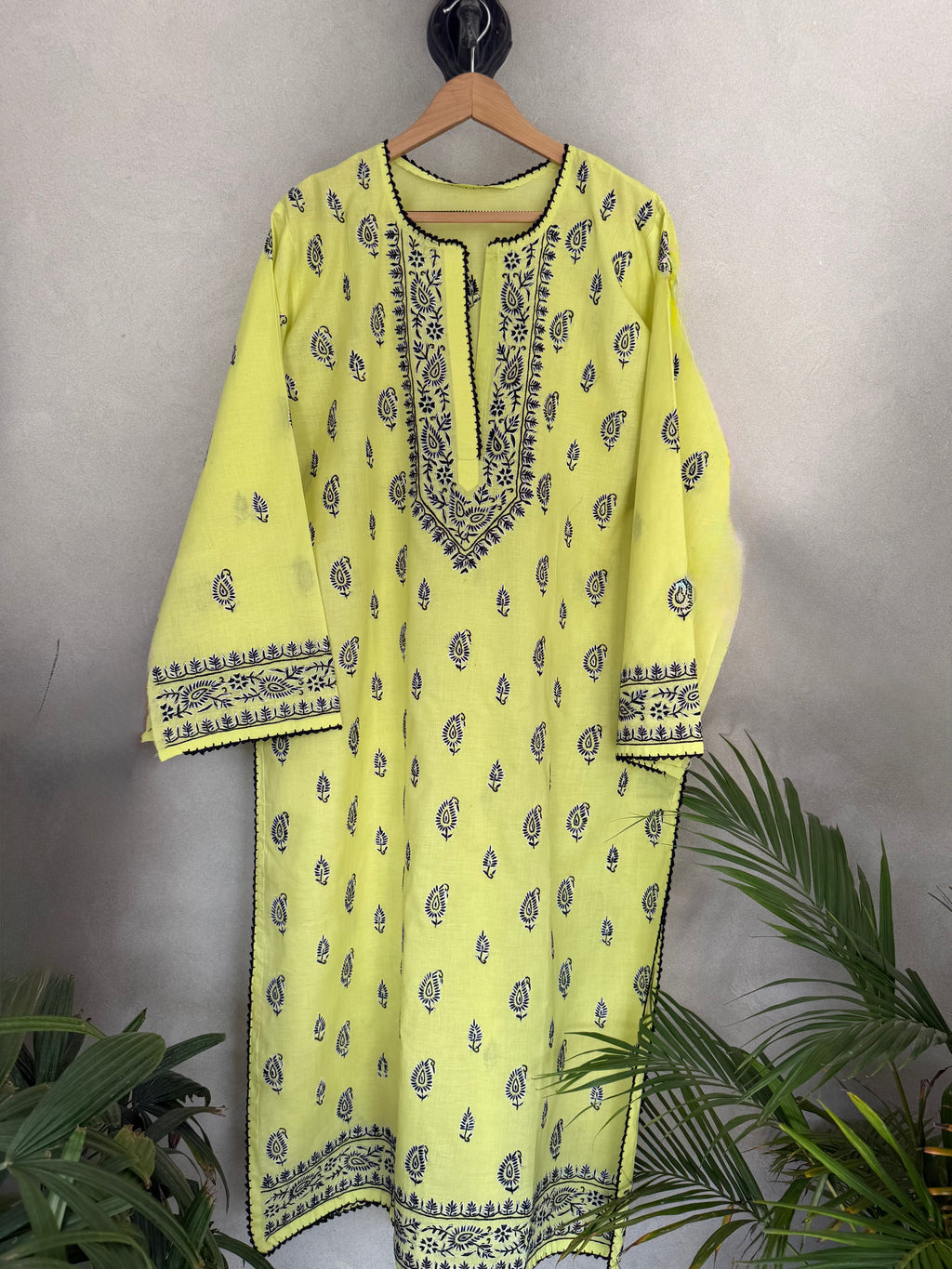 Yellow black and white kashmiri embroidery
