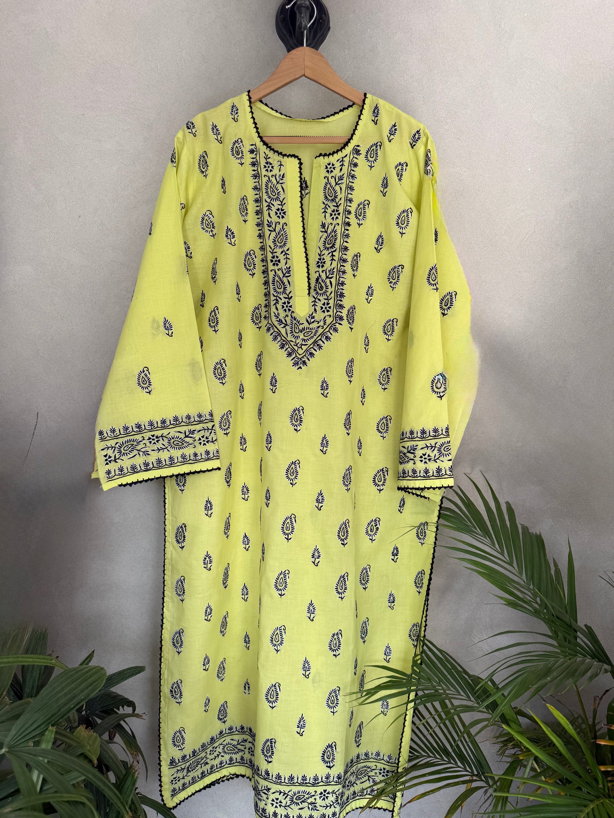 Yellow black and white kashmiri embroidery