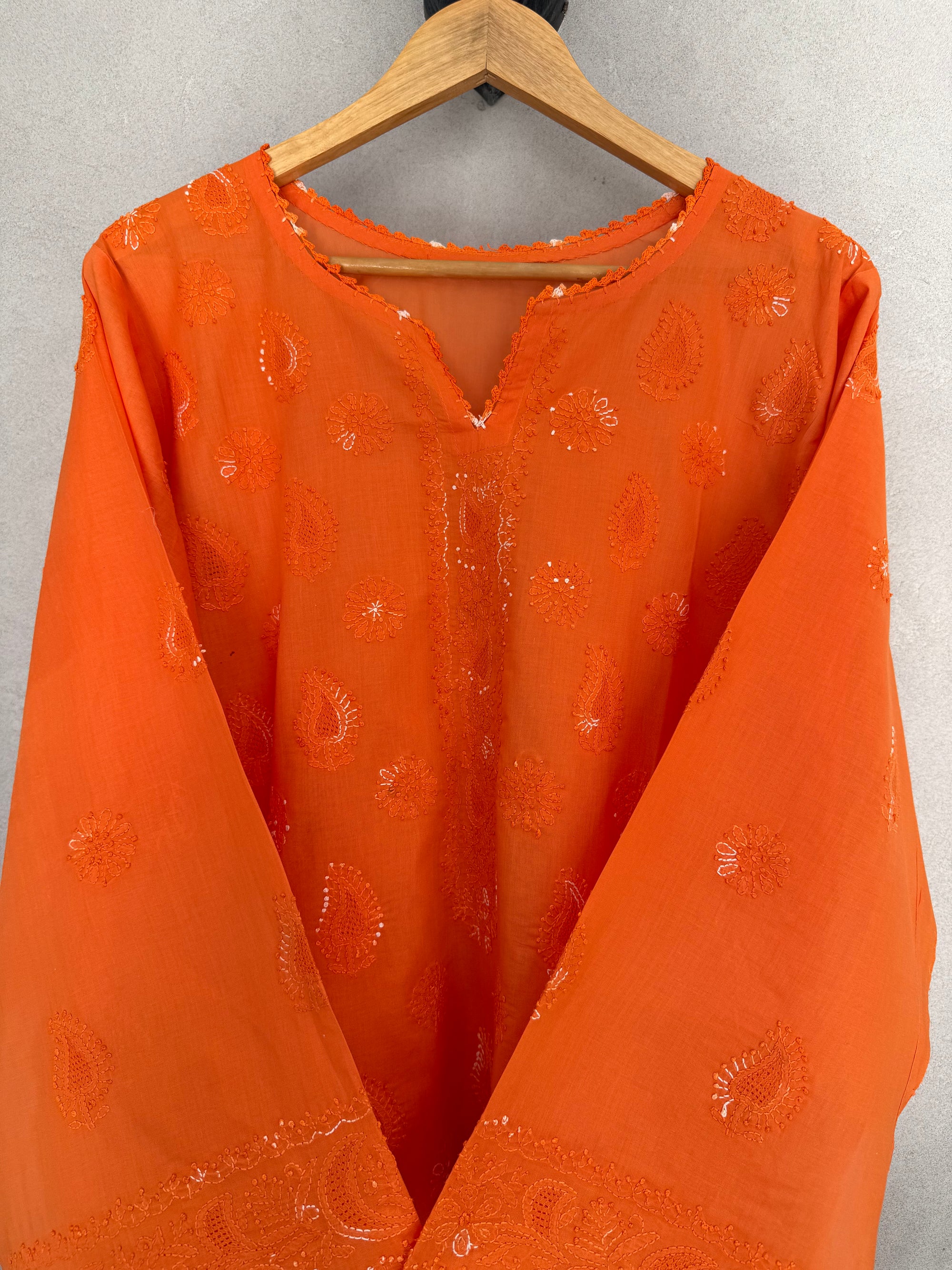 Orange hand embroidered kurta