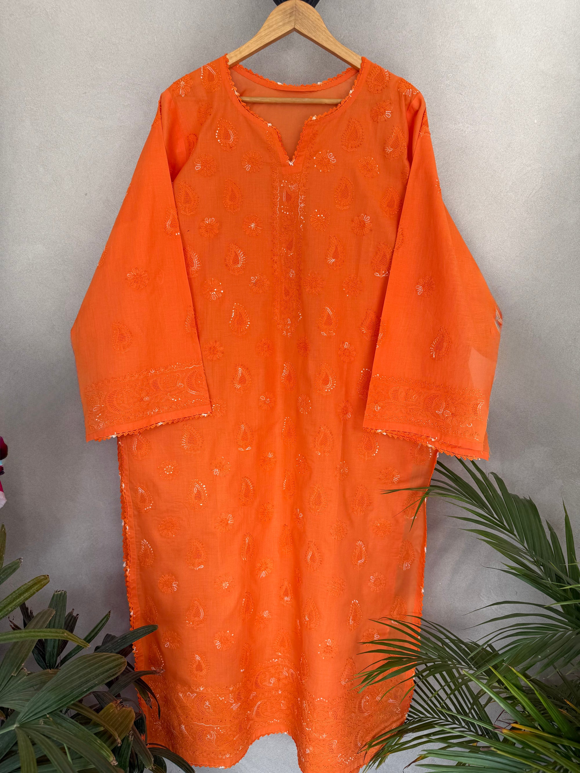 Orange hand embroidered kurta