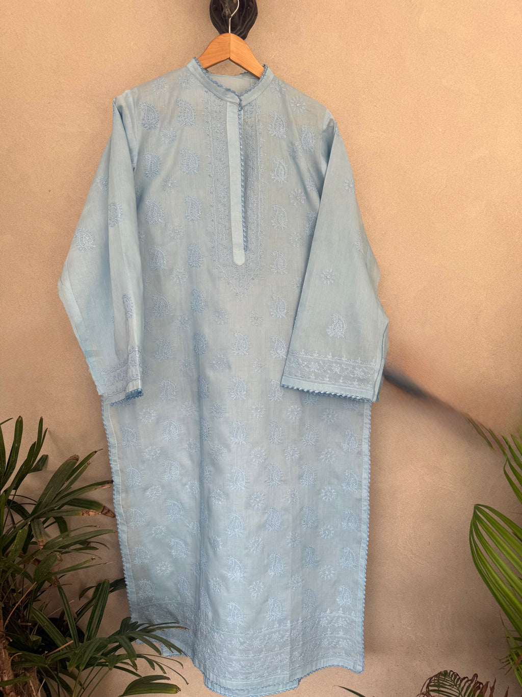 Blue hand embroidered kurta