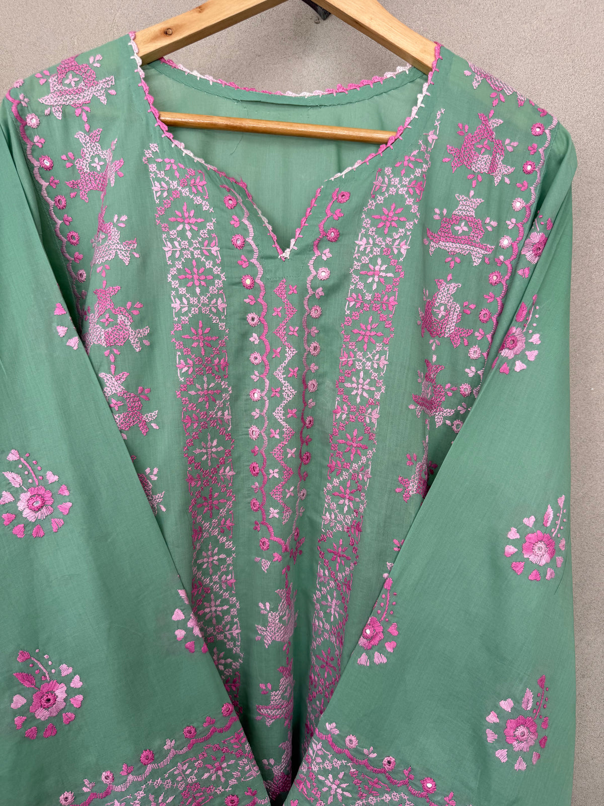 Sea green hand embroidered kurta