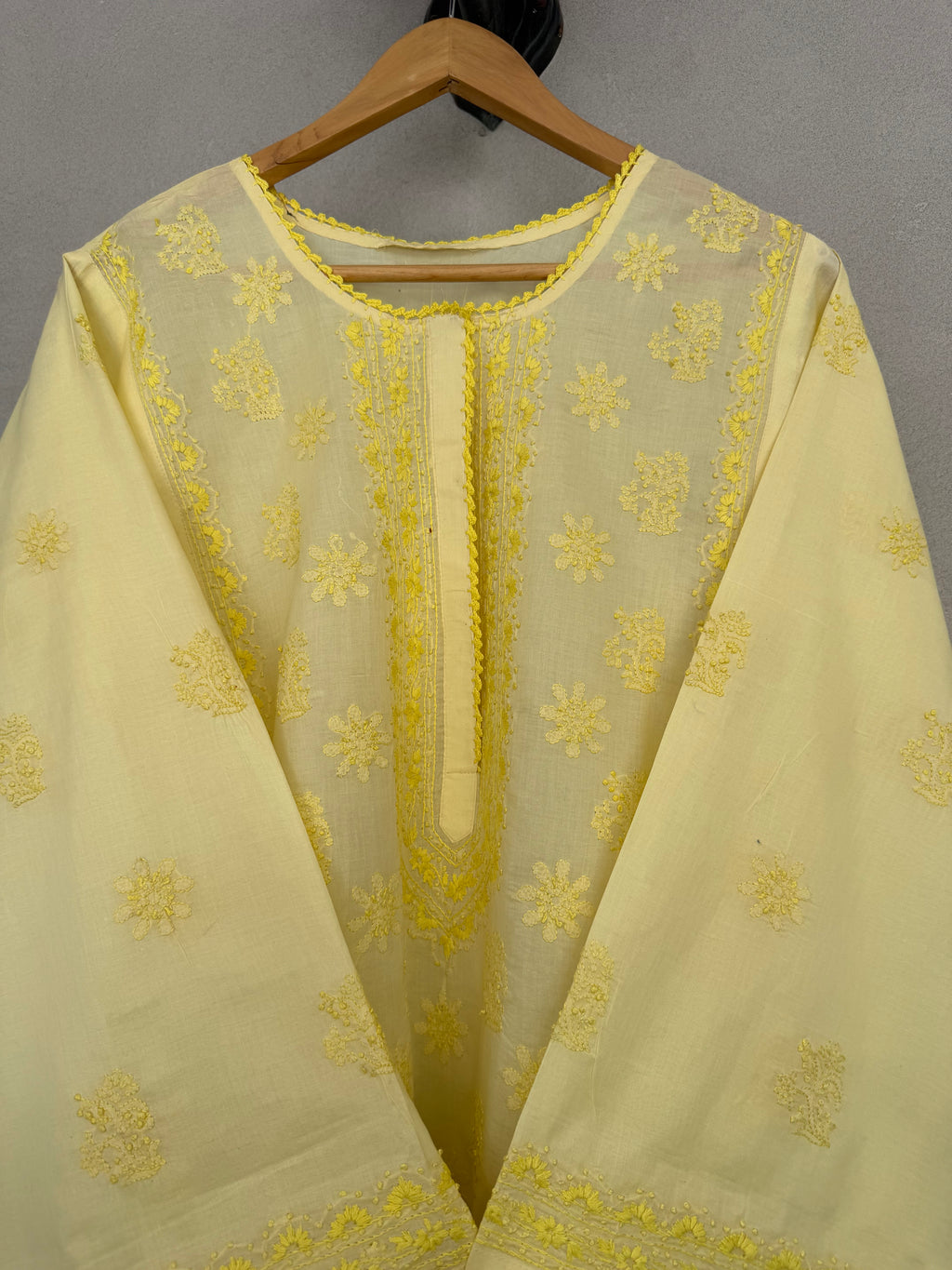 Yellow on yellow hand embroidered kurta