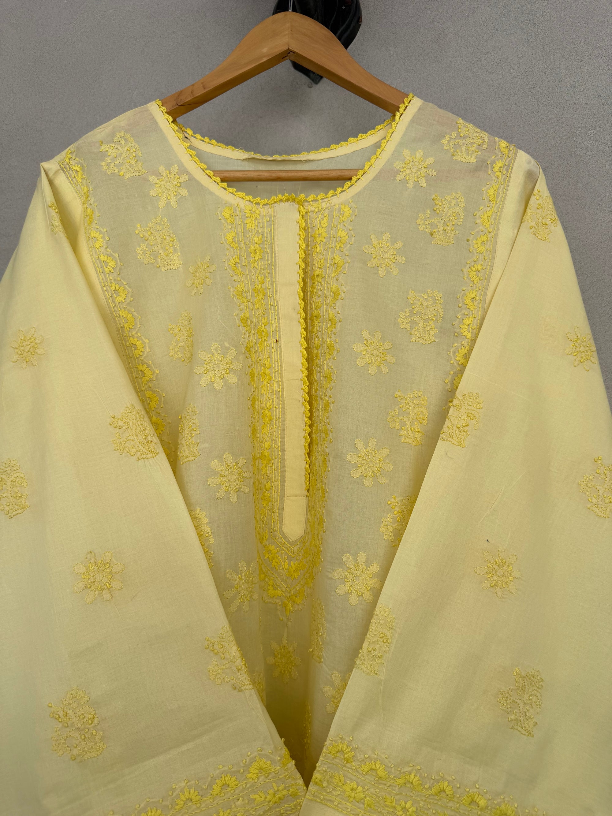 Yellow on yellow hand embroidered kurta