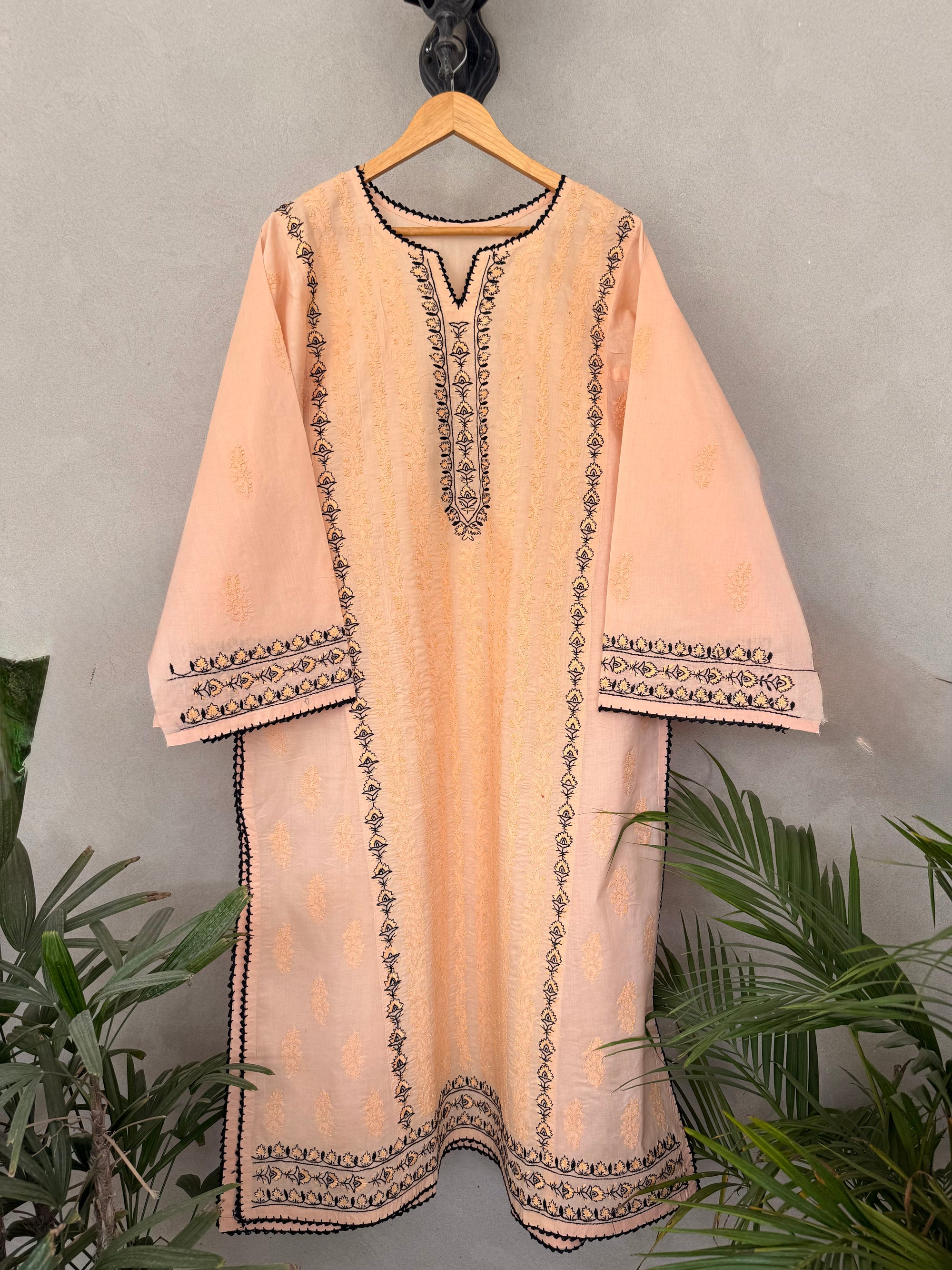 Peach & Black kashmiri embroidery