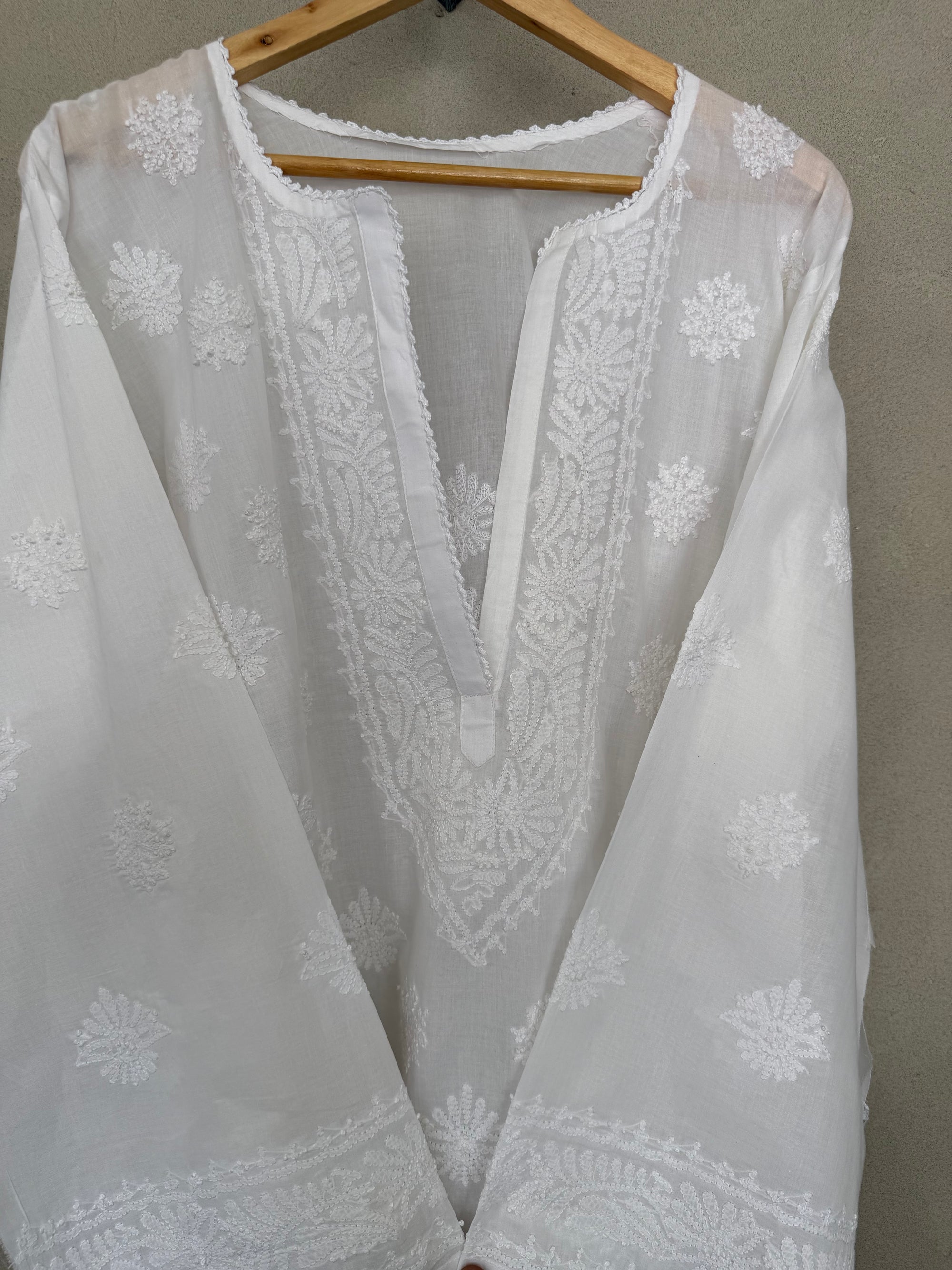 White hand embroidered kurta