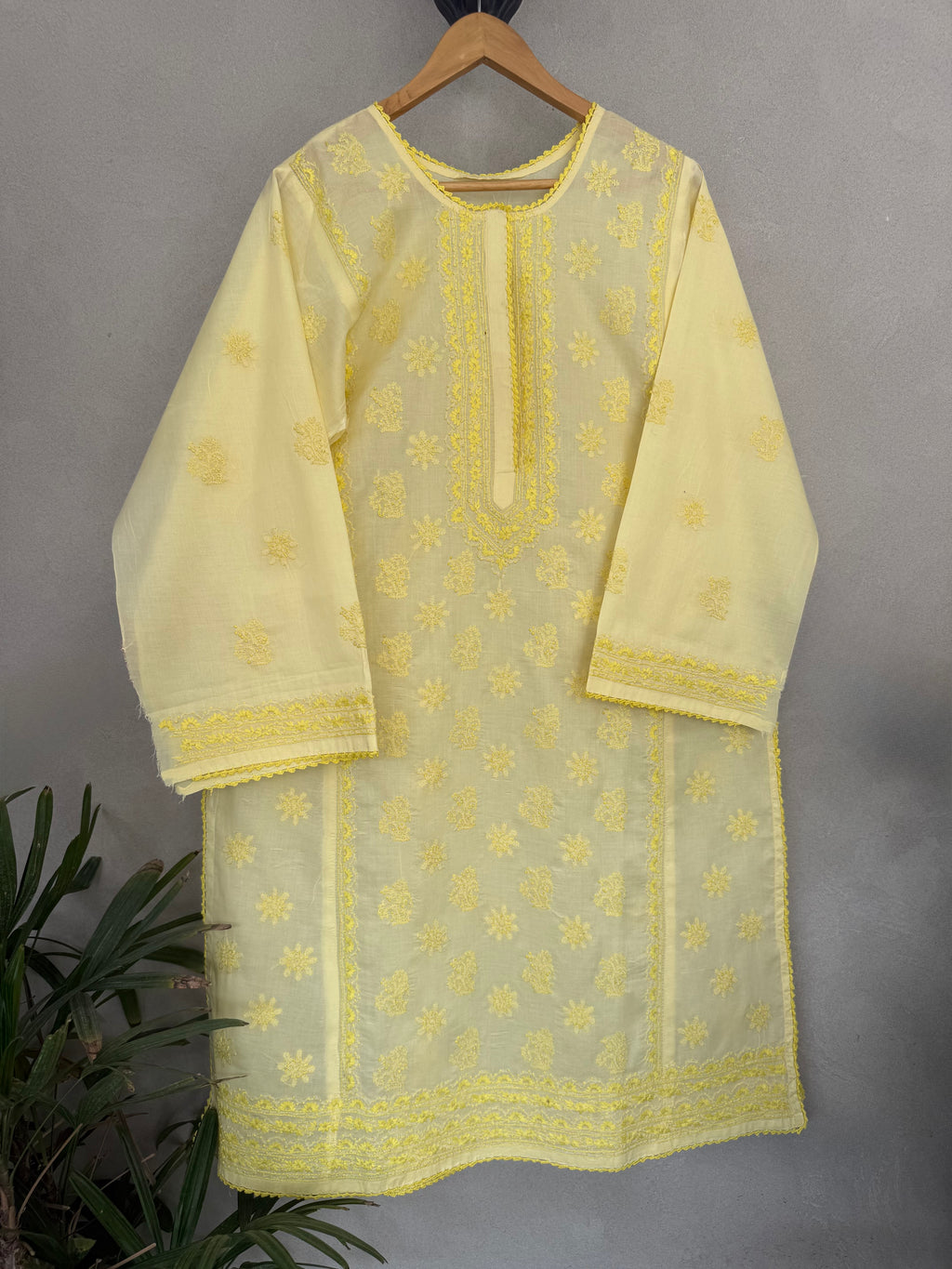 Yellow on yellow hand embroidered kurta