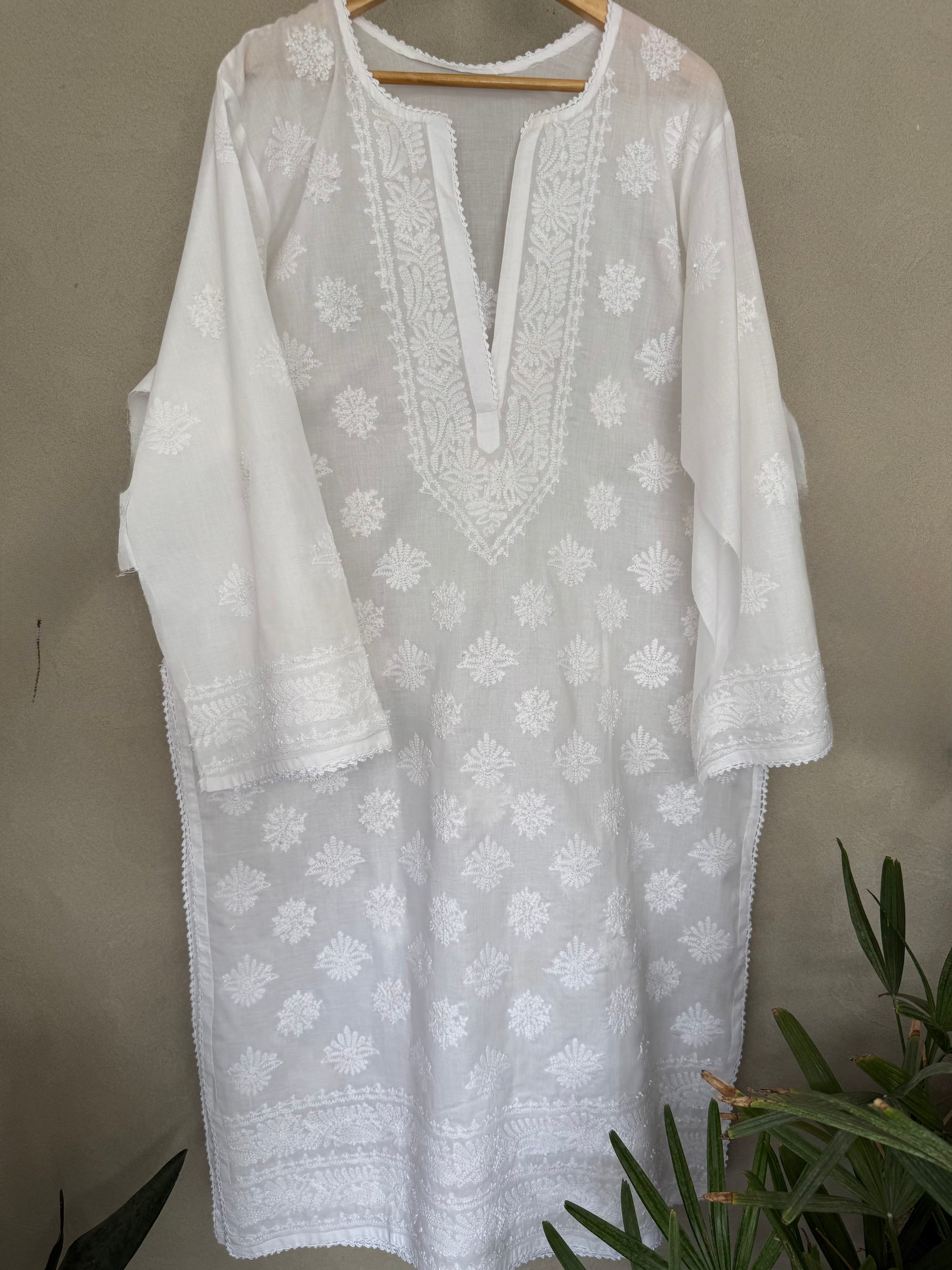 White hand embroidered kurta