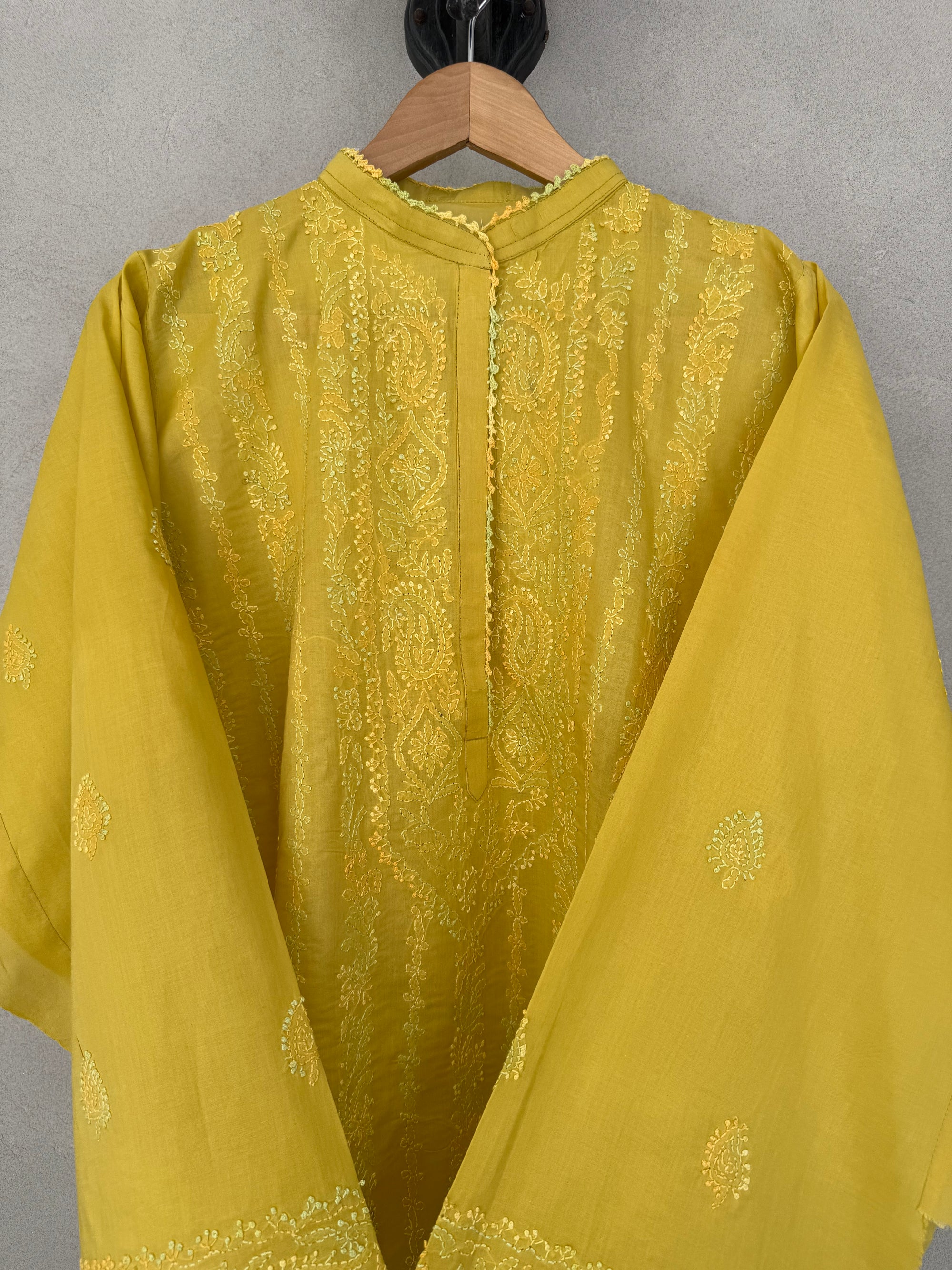 Yellow hand embroidered kurta