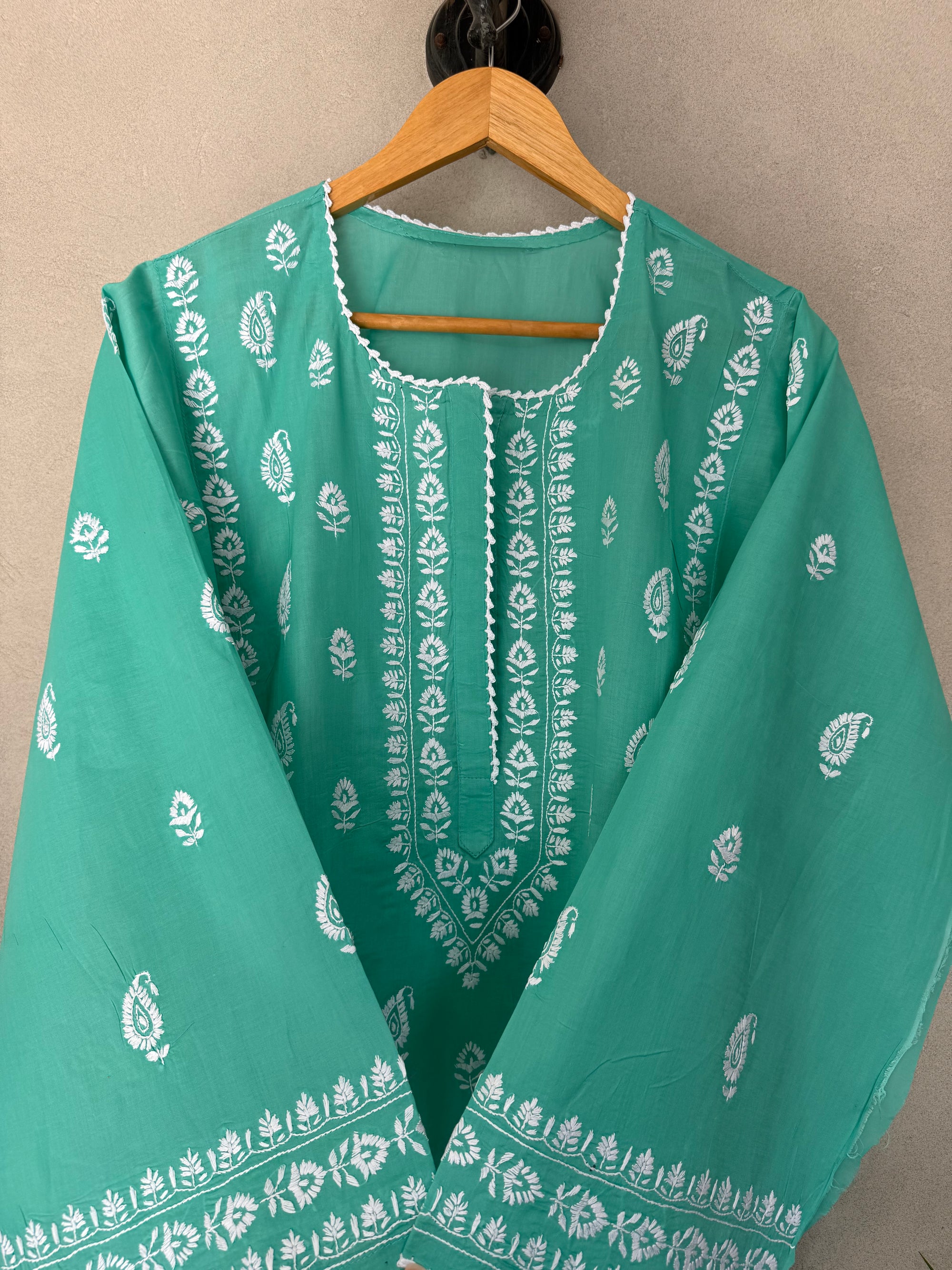 Sea green kashmiri embroidery