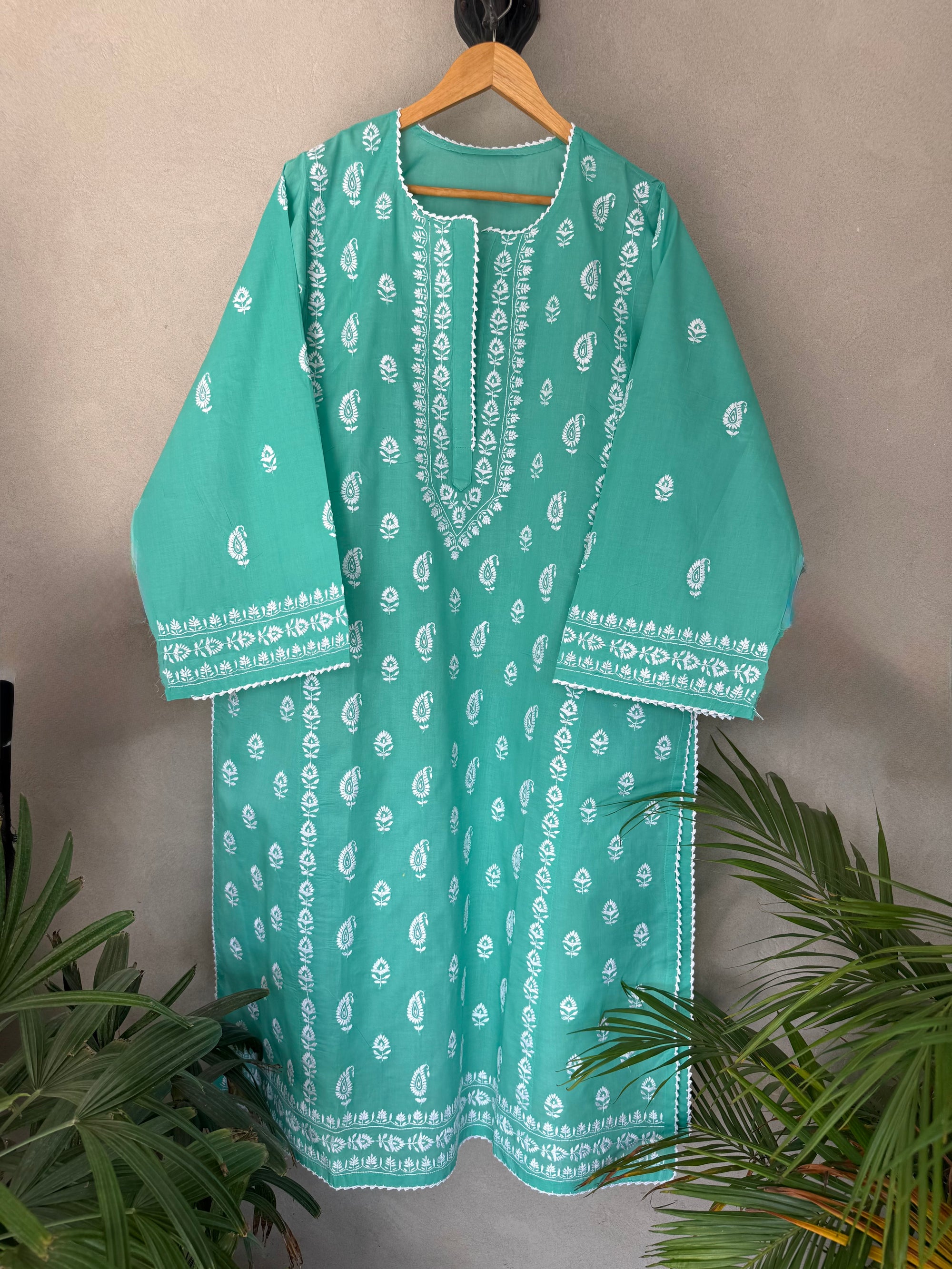 Sea green kashmiri embroidery