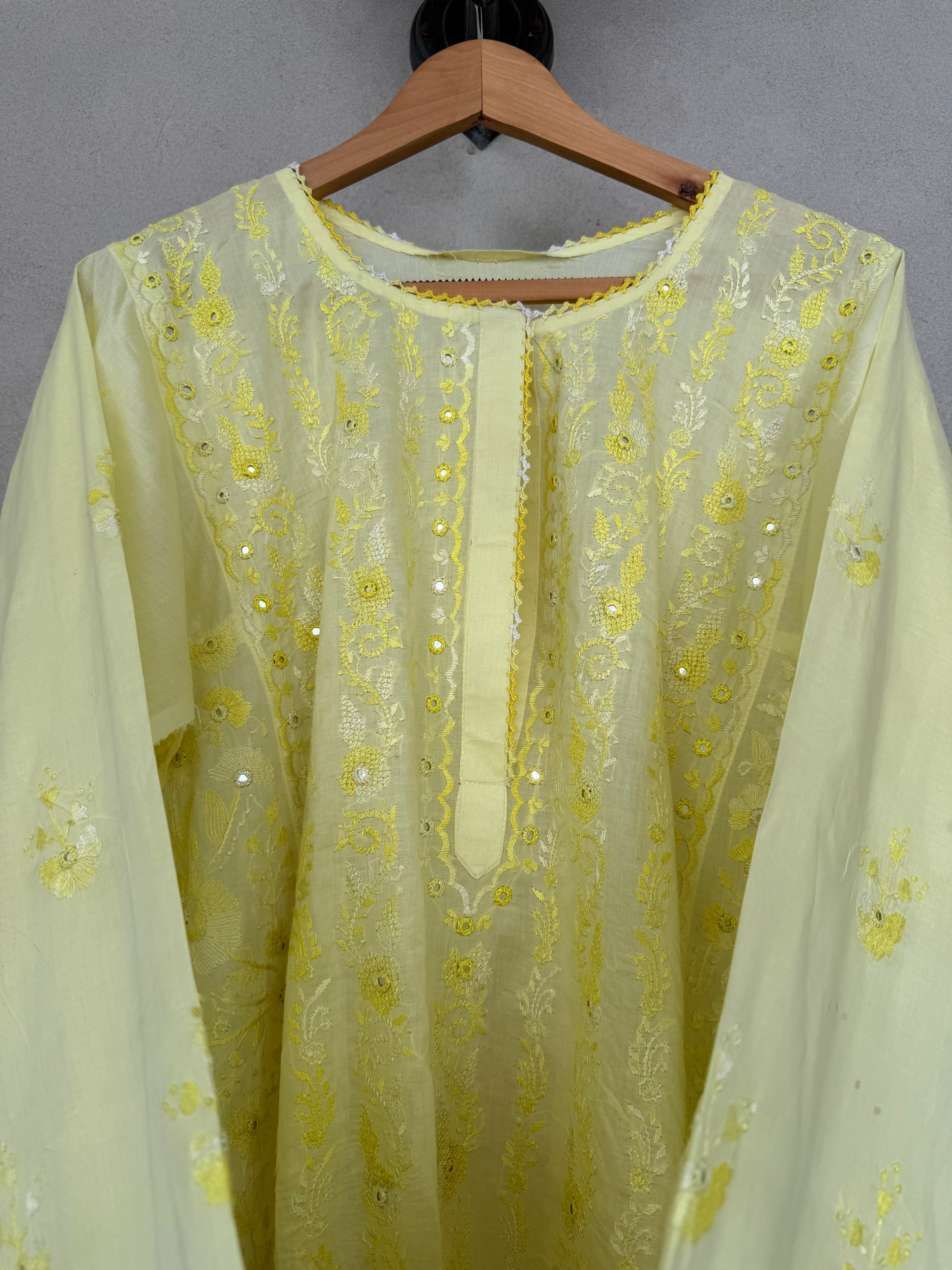 Yellow hand embroidered kurta
