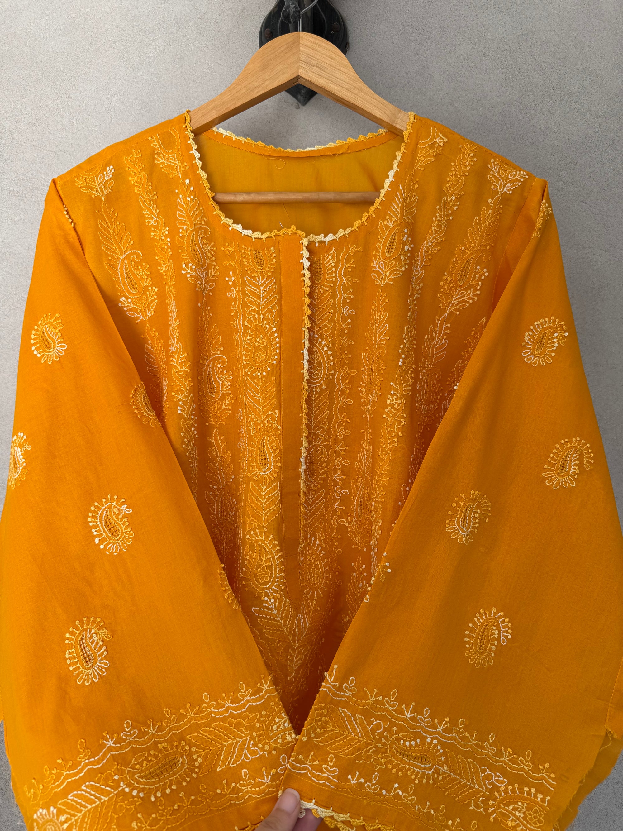 Mutstard Hand Embroidered Kurta