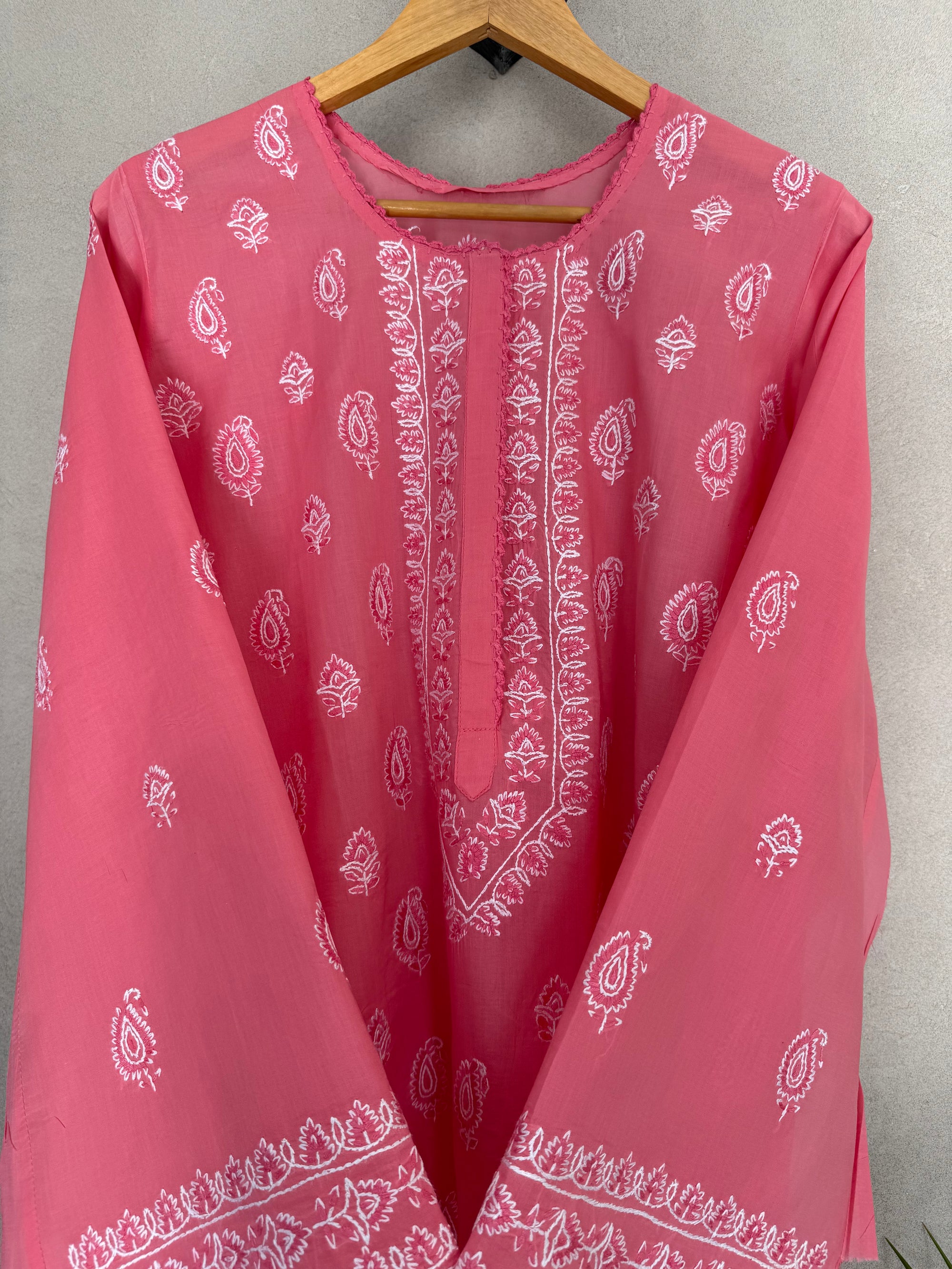 Pink and white kashmiri embroidery