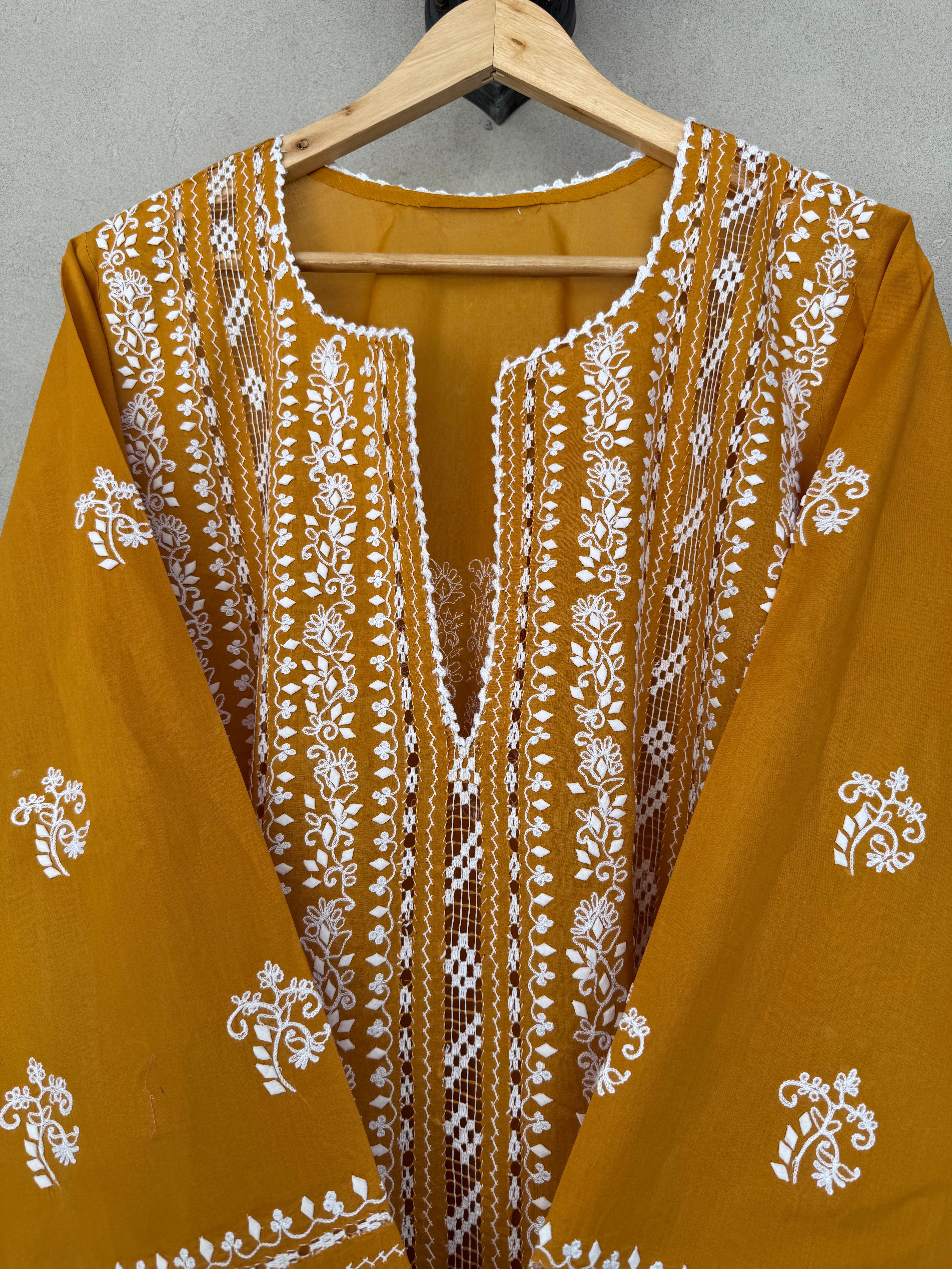 Mustard Tarkashi Pati Work Kurta
