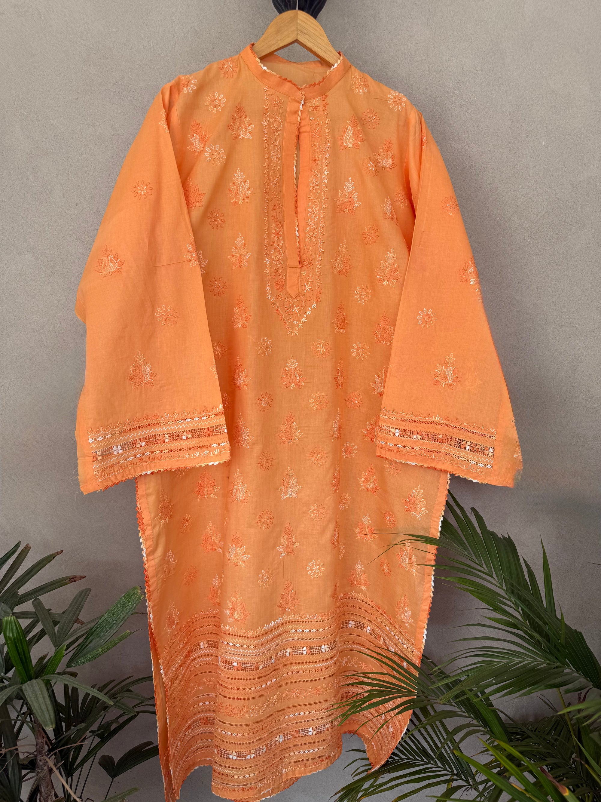 Orange Tarkashi Hand Embroidered kurta