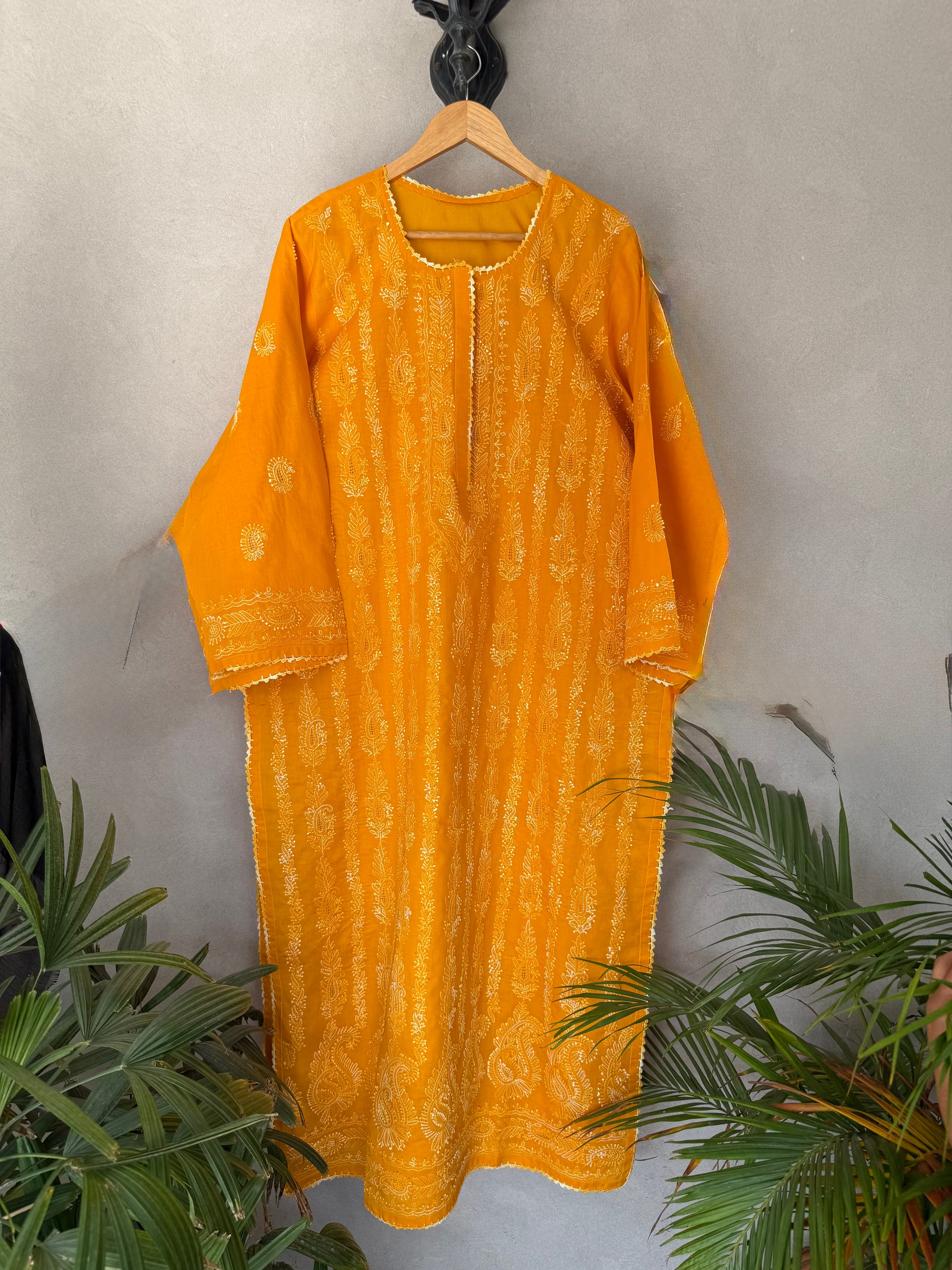 Mutstard Hand Embroidered Kurta