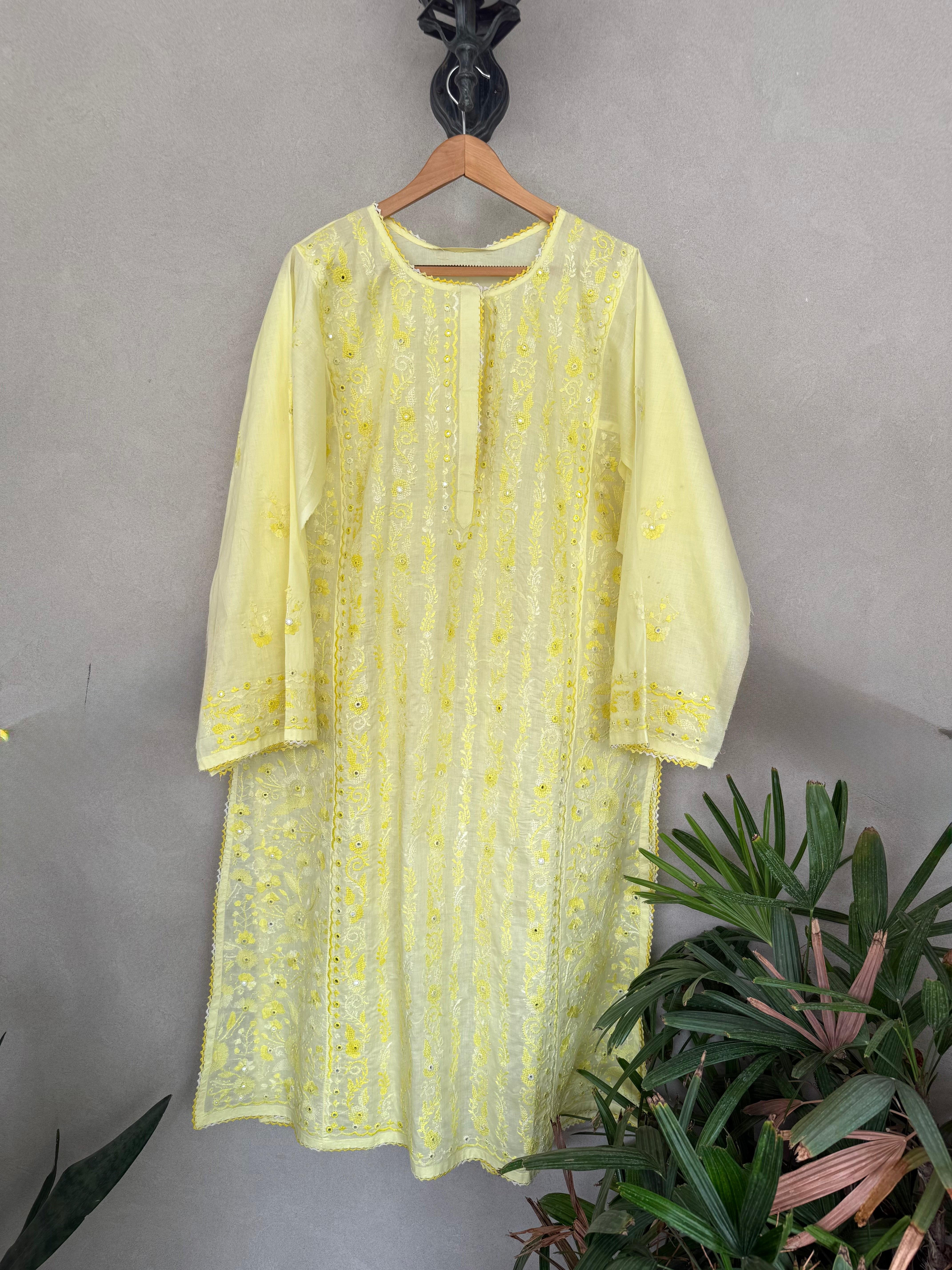 Yellow hand embroidered kurta