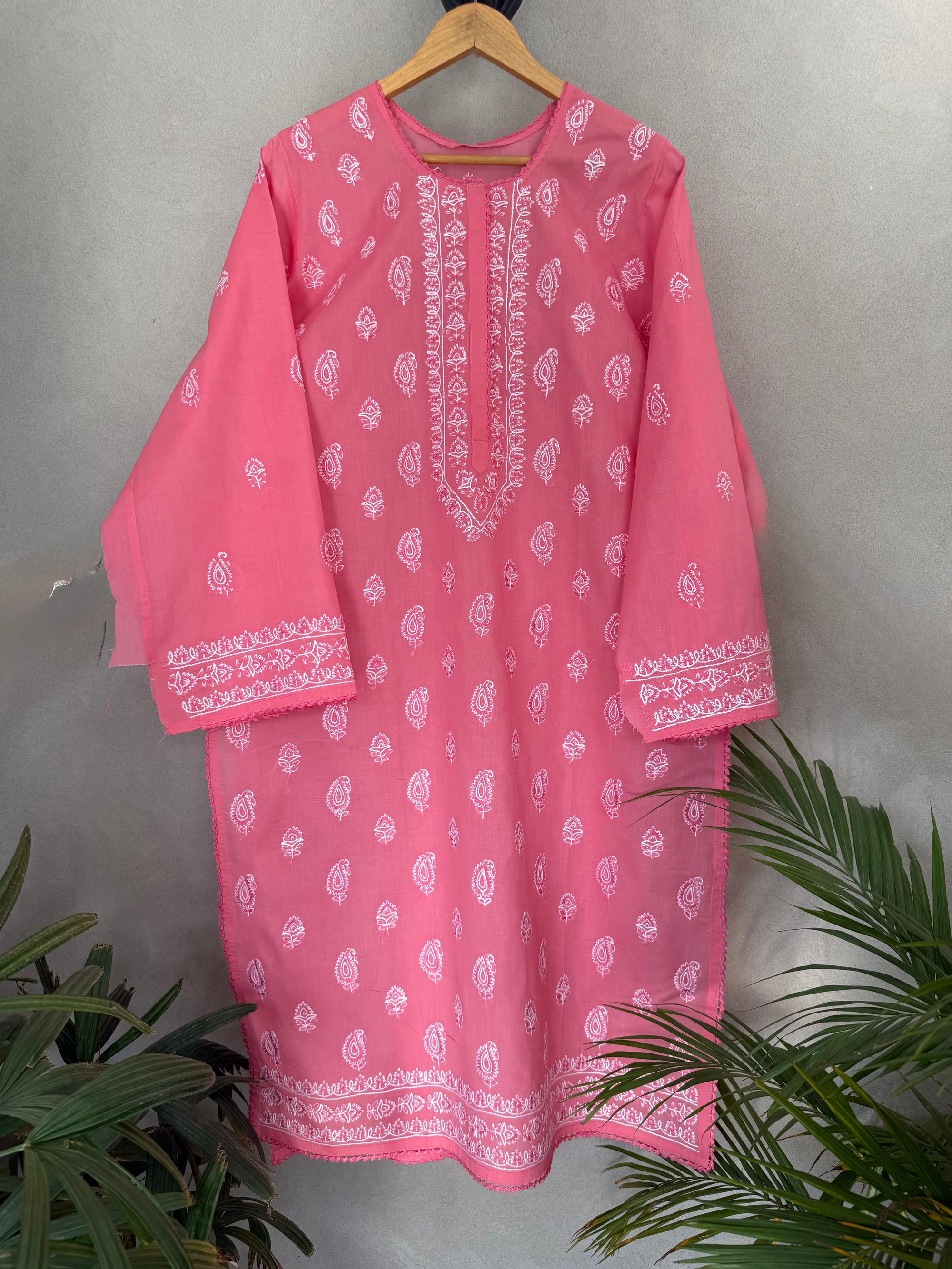 Pink and white kashmiri embroidery