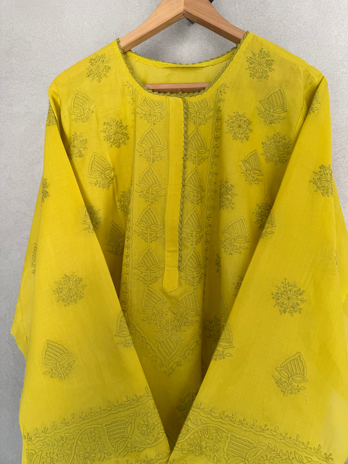 Yellow hand embroidered kurta