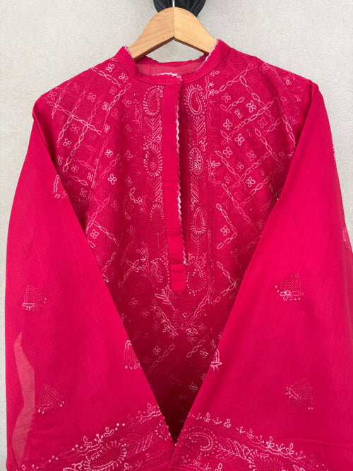 Deep pink hand embroidered kurta