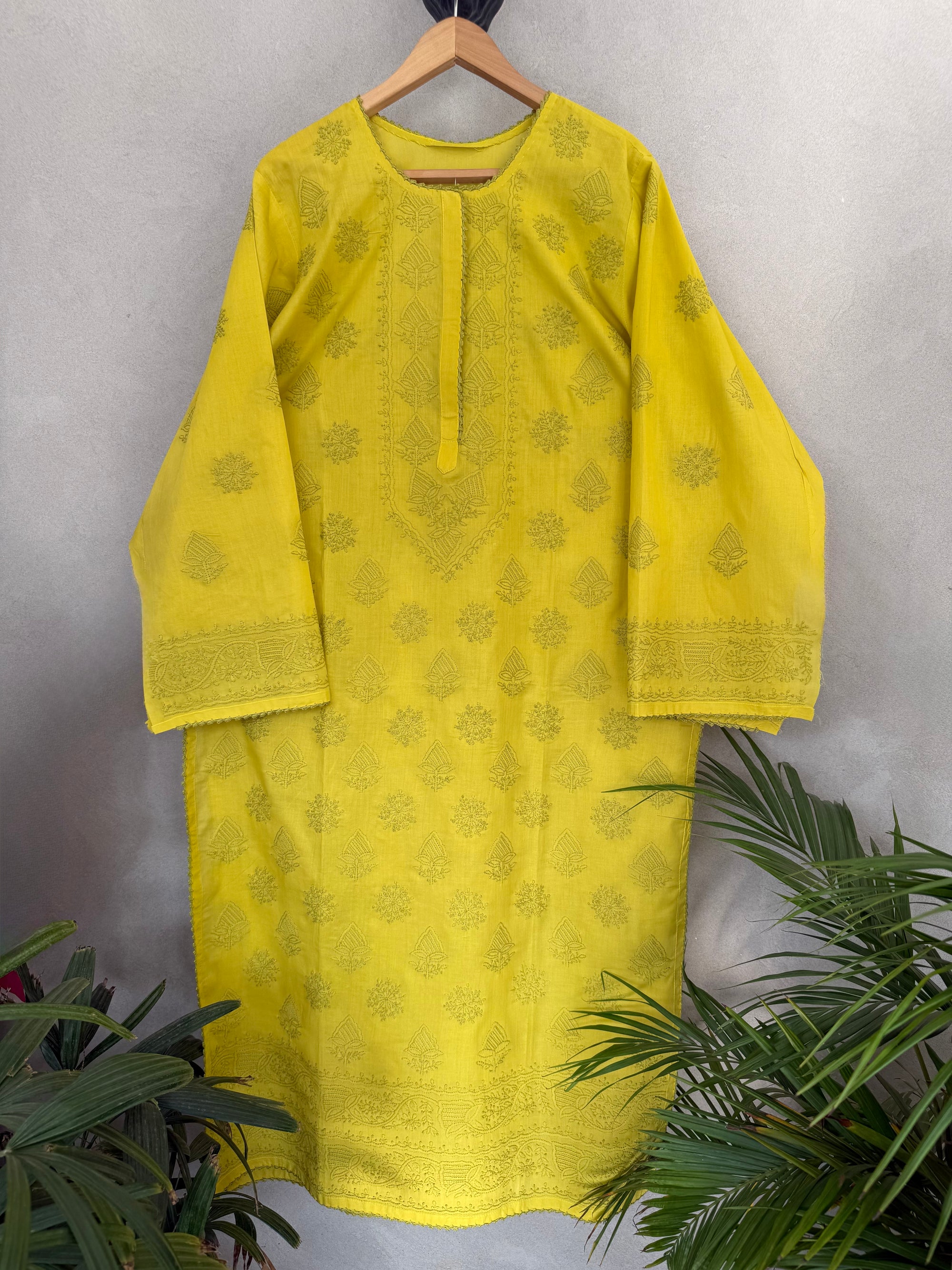 Yellow hand embroidered kurta