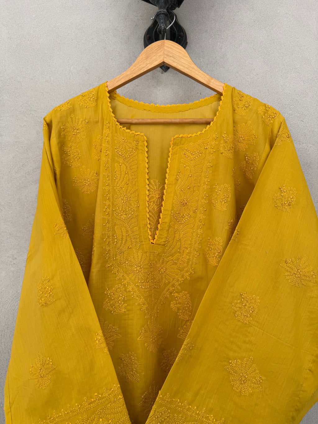 Yellow hand embroidered kurta