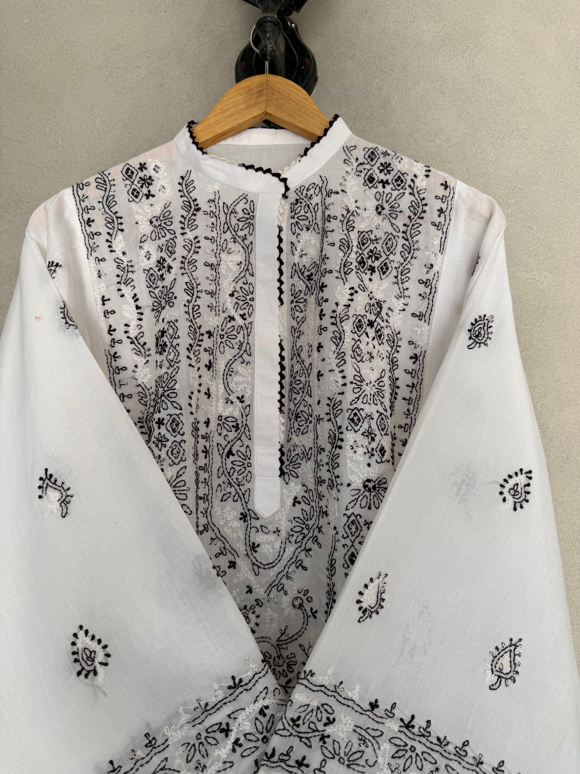 White & Black hand embroidered kurta