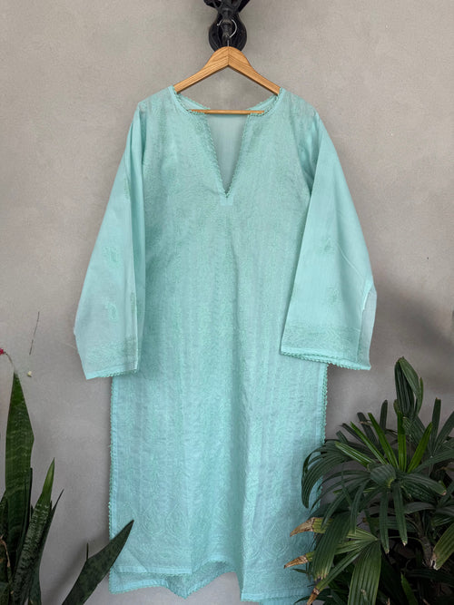 Aqua Blue Hand Embroidered kurta