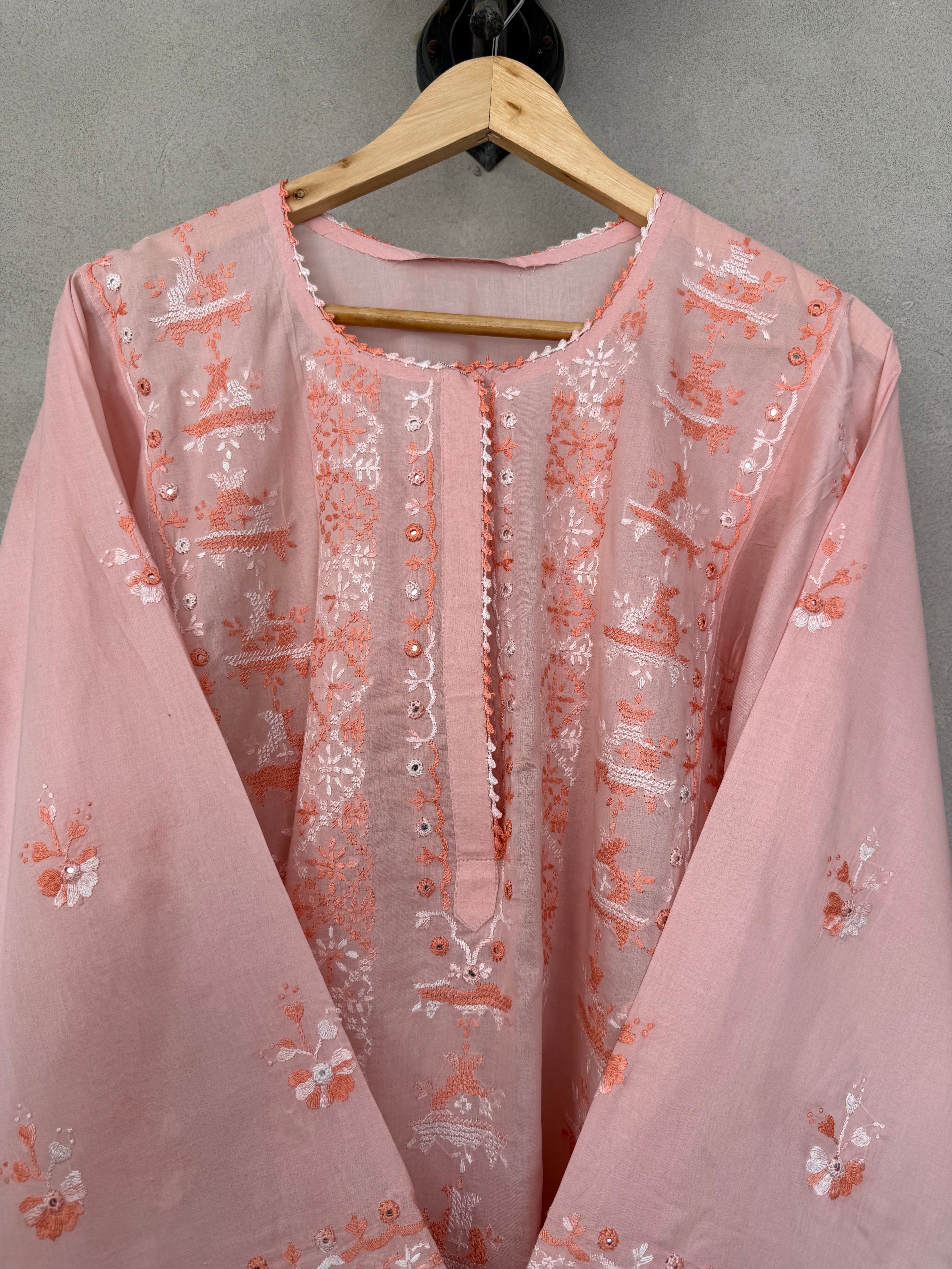 Pink and Peach Hand Embroidered Kurta