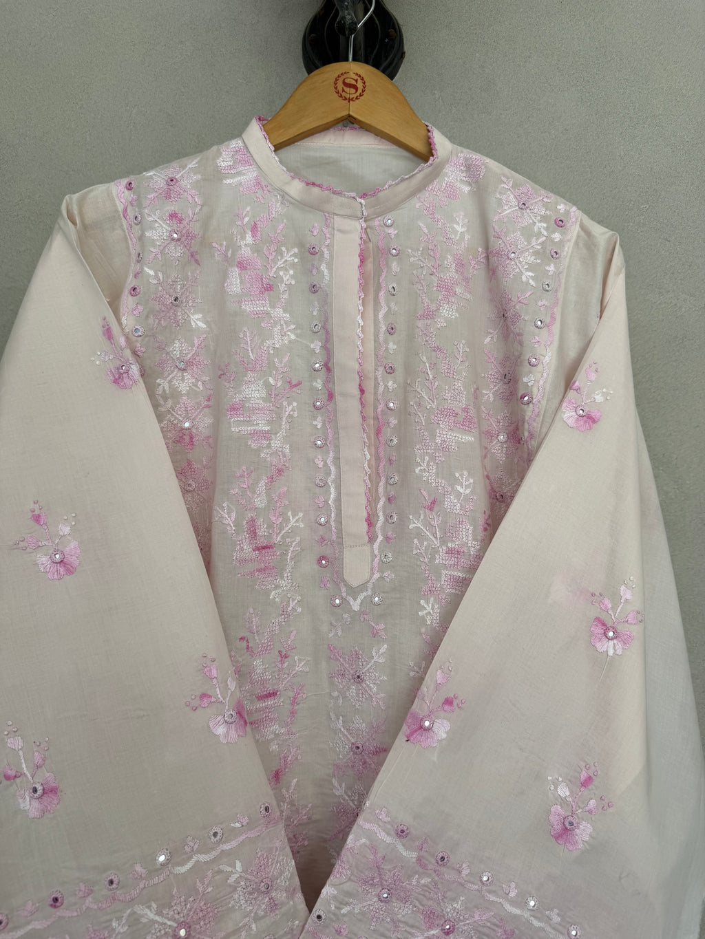 Powder Pink and pink embroidered kurta