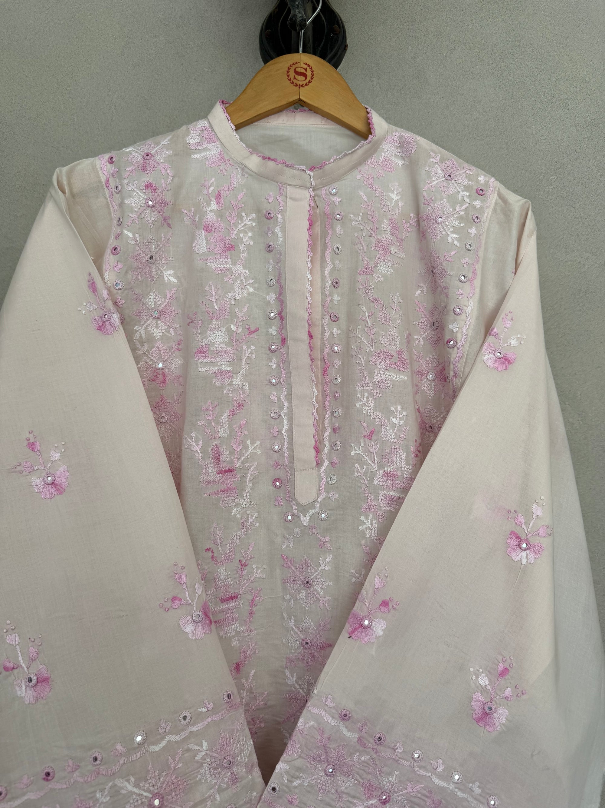 Powder Pink and pink embroidered kurta