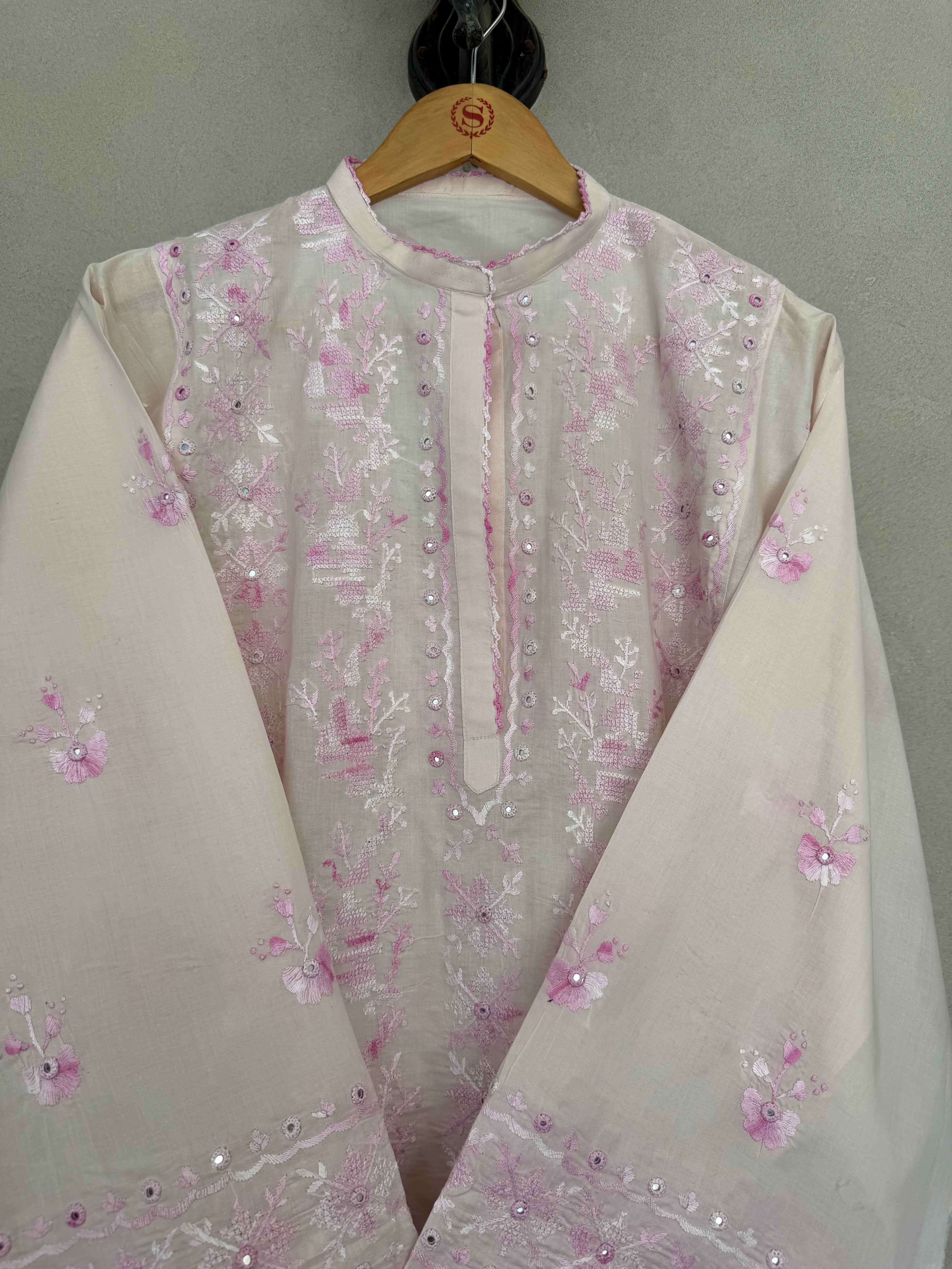 Powder Pink and pink embroidered kurta